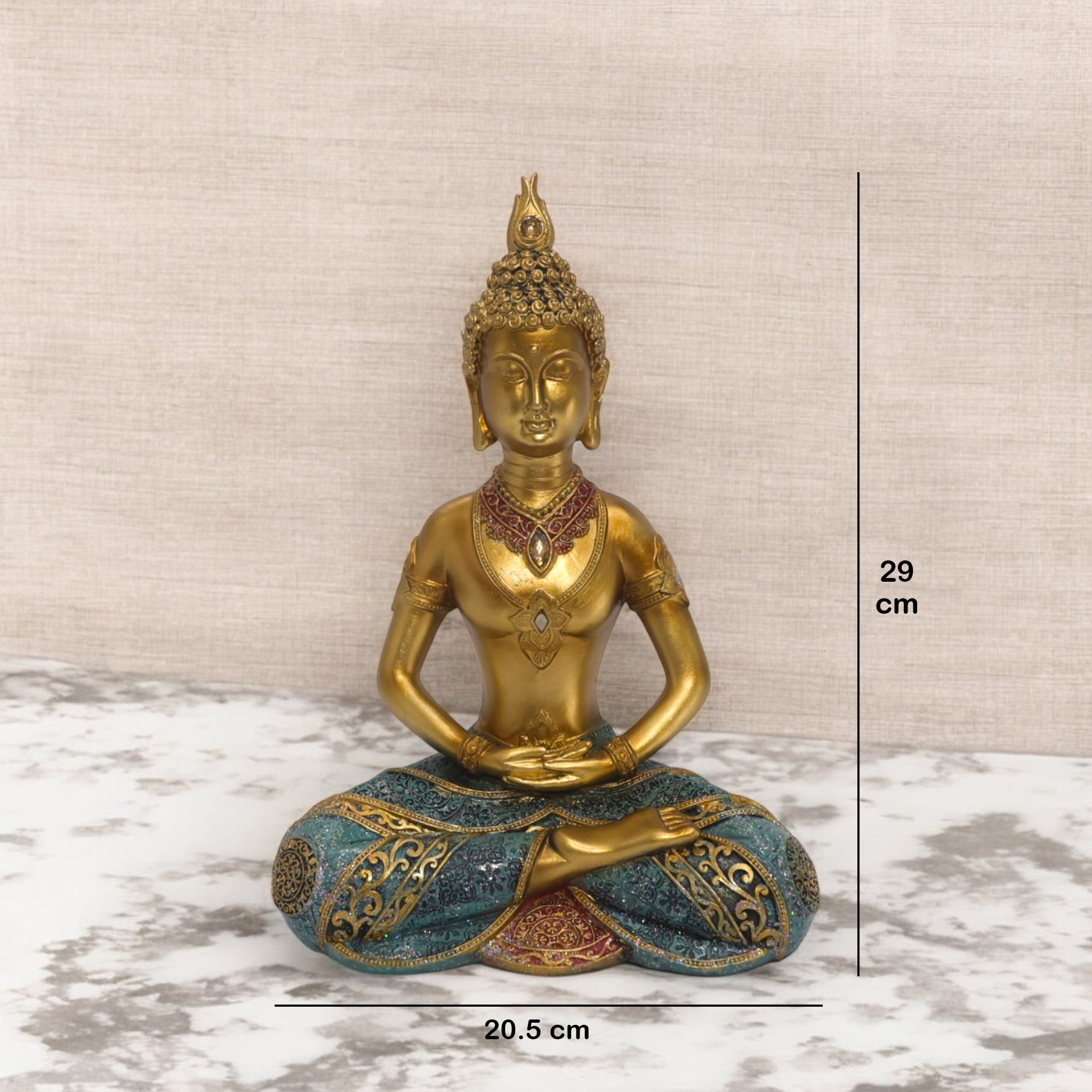 Meditation Buddha Sculpture | Golden & Turquoise Zen Art Statue | 29cm Spiritual Home Decor - Divine Dekor