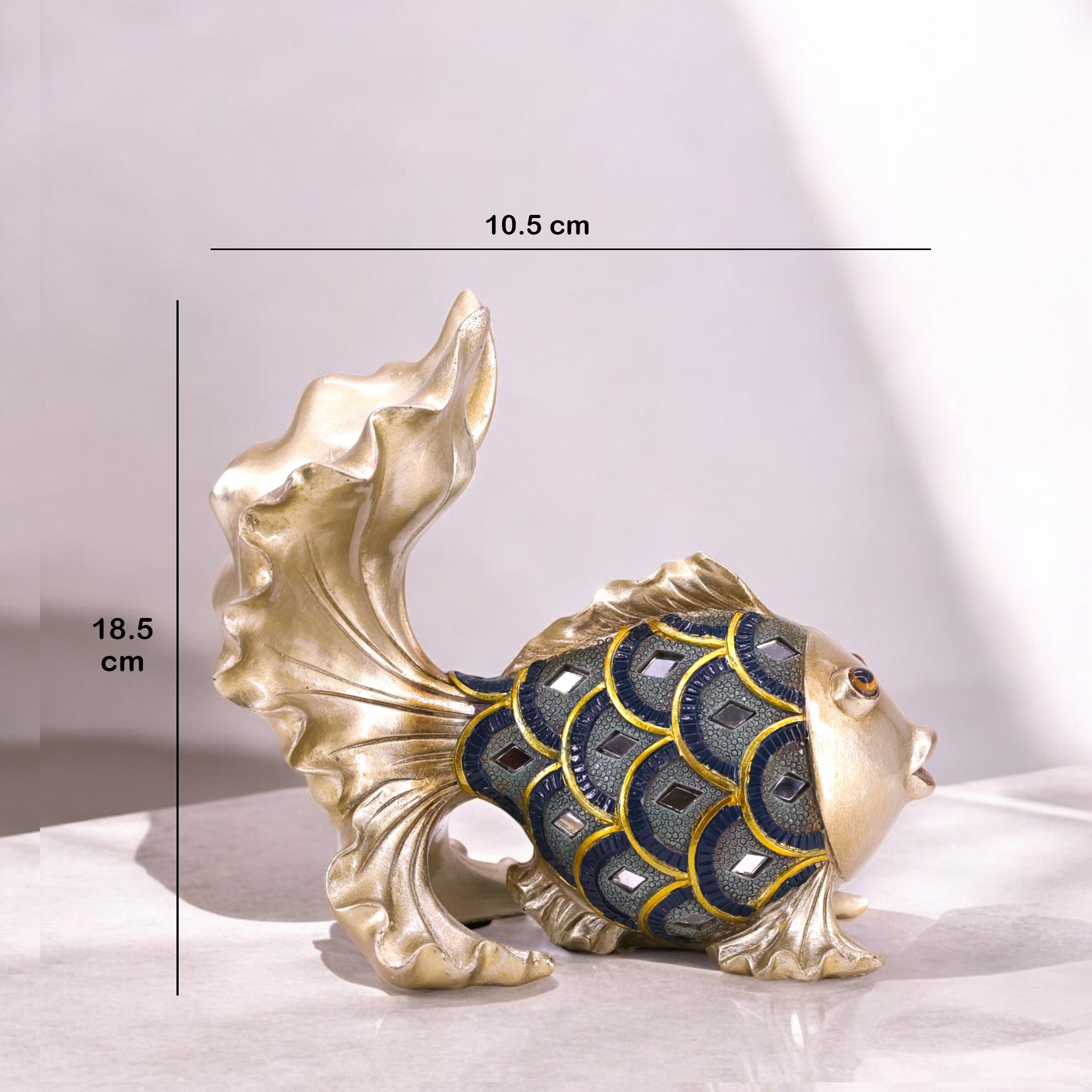 Luxurious Golden Koi Fish Sculpture | Blue Crystal Accents | Feng Shui Decorative Art | Divine Dekor