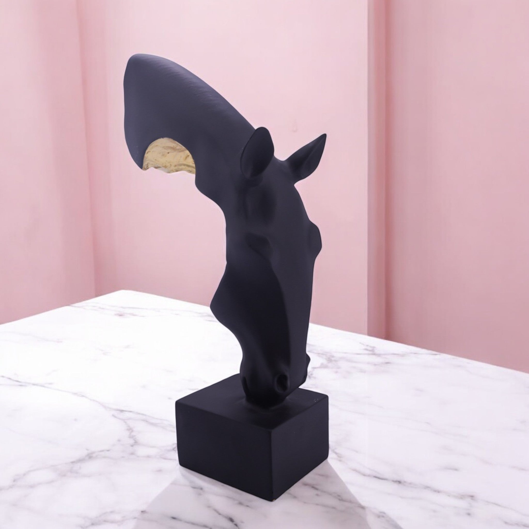 Abstract Black Horse Head Sculpture | Modern Geometric Art Statue | 29.4cm Designer Home Decor - Divine Dekor