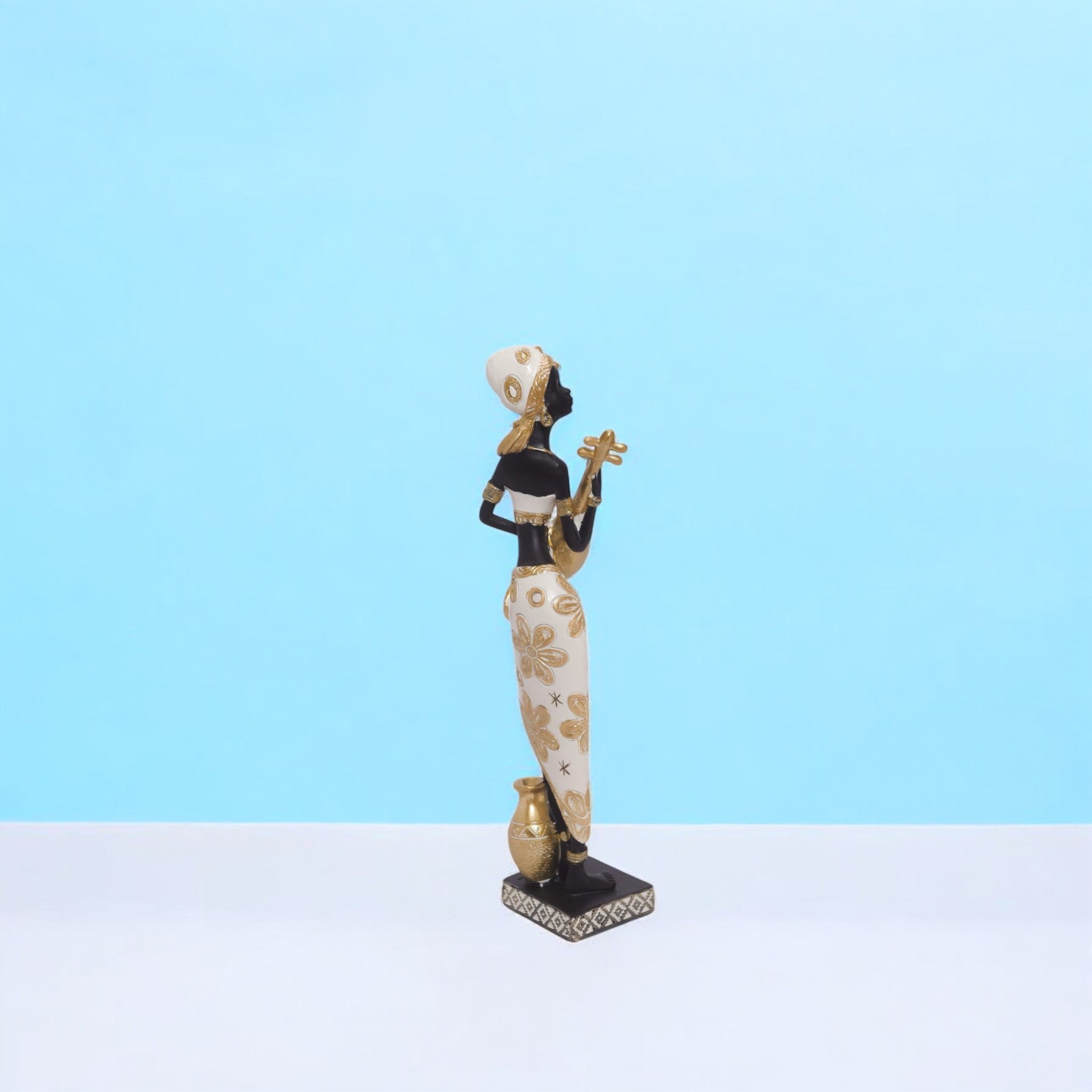 African Lady Sculpture in Traditional Dress | Golden Art Statue | 31.5cm Luxury Cultural Decor - Divine Dekor