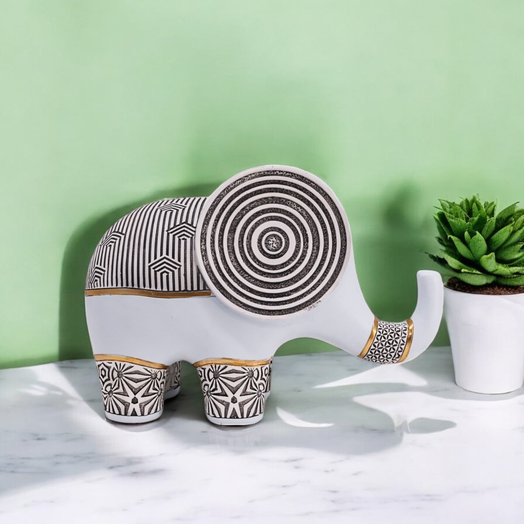 Divine Dekor Modern Geometric Elephant - Black & White Contemporary Art Decor