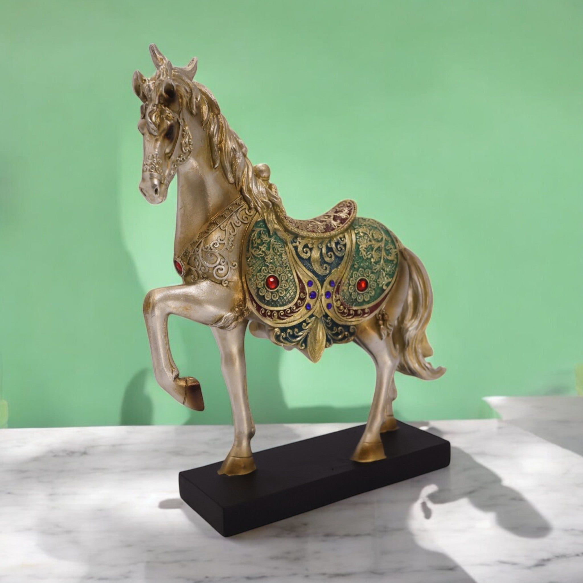 Divine Dekor Royal Horse Statue - Golden Jewelled Arabian Art Decor