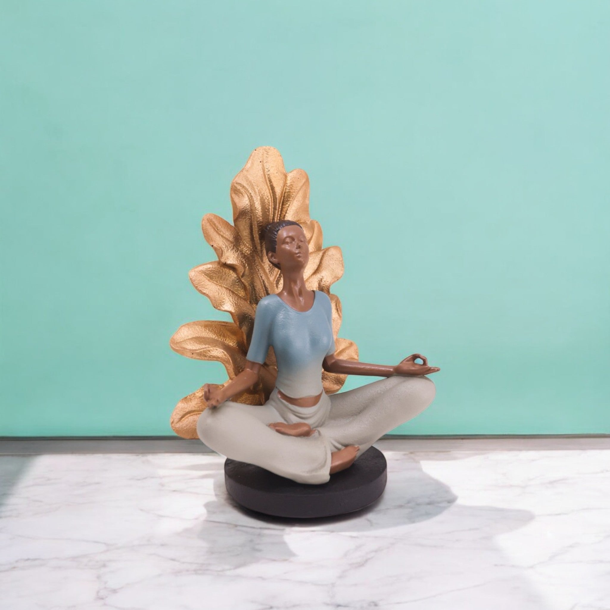 Divine Dekor’s Copper Leaf Yoga Sculpture 20cm | Lotus Pose Art Figure | Modern Meditation Decor