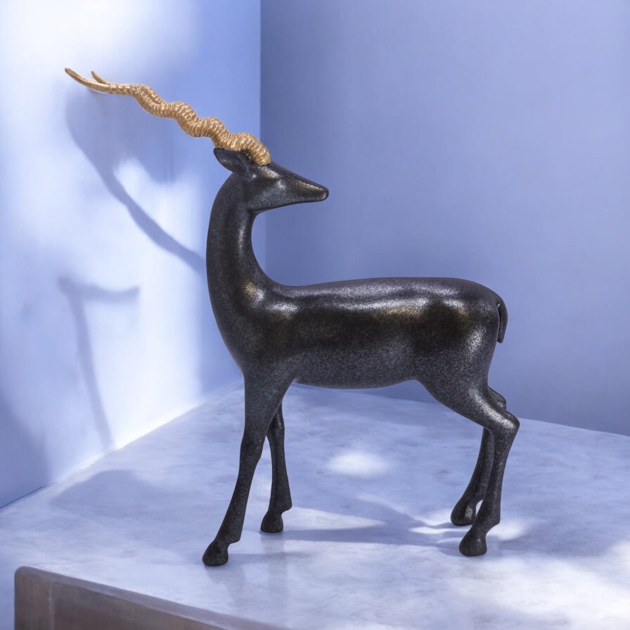 Elegant Deer Sculpture with Golden Antlers | Modern Art Statue | 31.2cm Luxury Home Decor - Divine Dekor