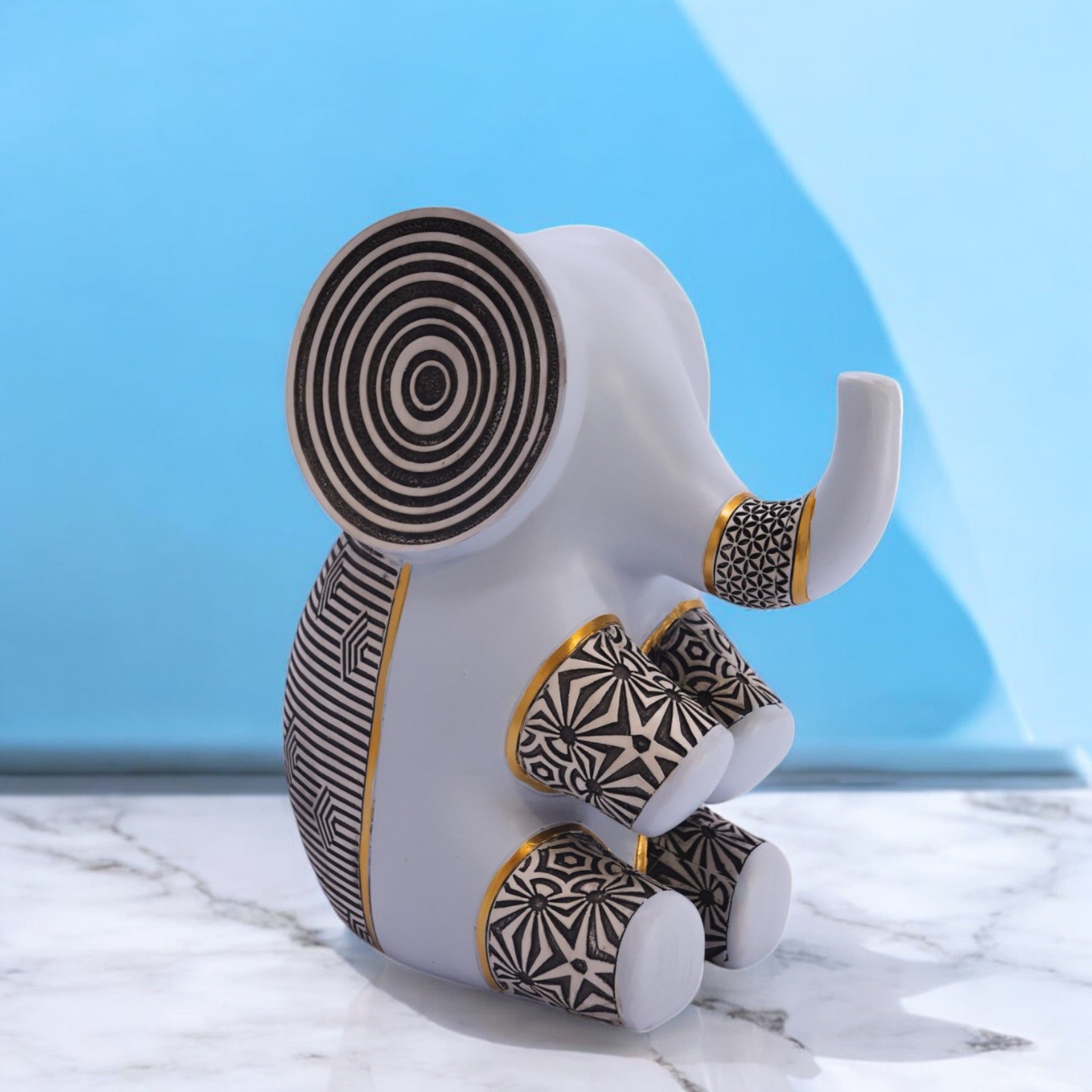 Modern Abstract Elephant Figurine | 20cm Contemporary White Sculpture | Geometric Art Decor by Divine Dekor