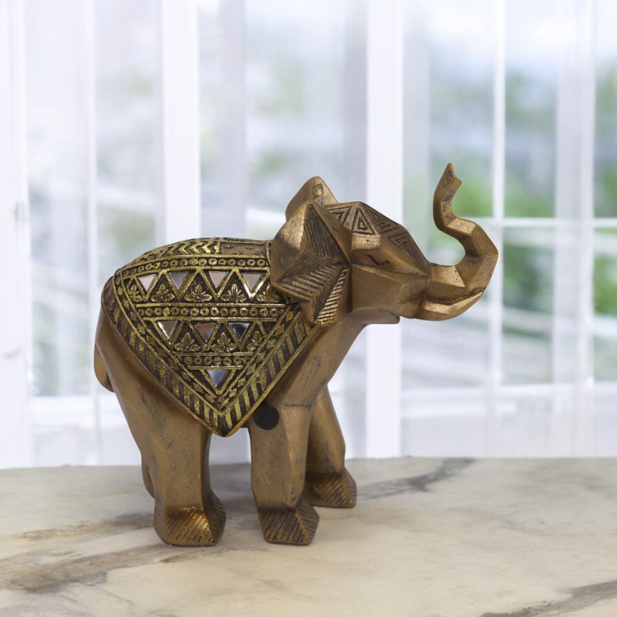 Golden Geometric Elephant | Modern Tribal Art | Divine Dekor