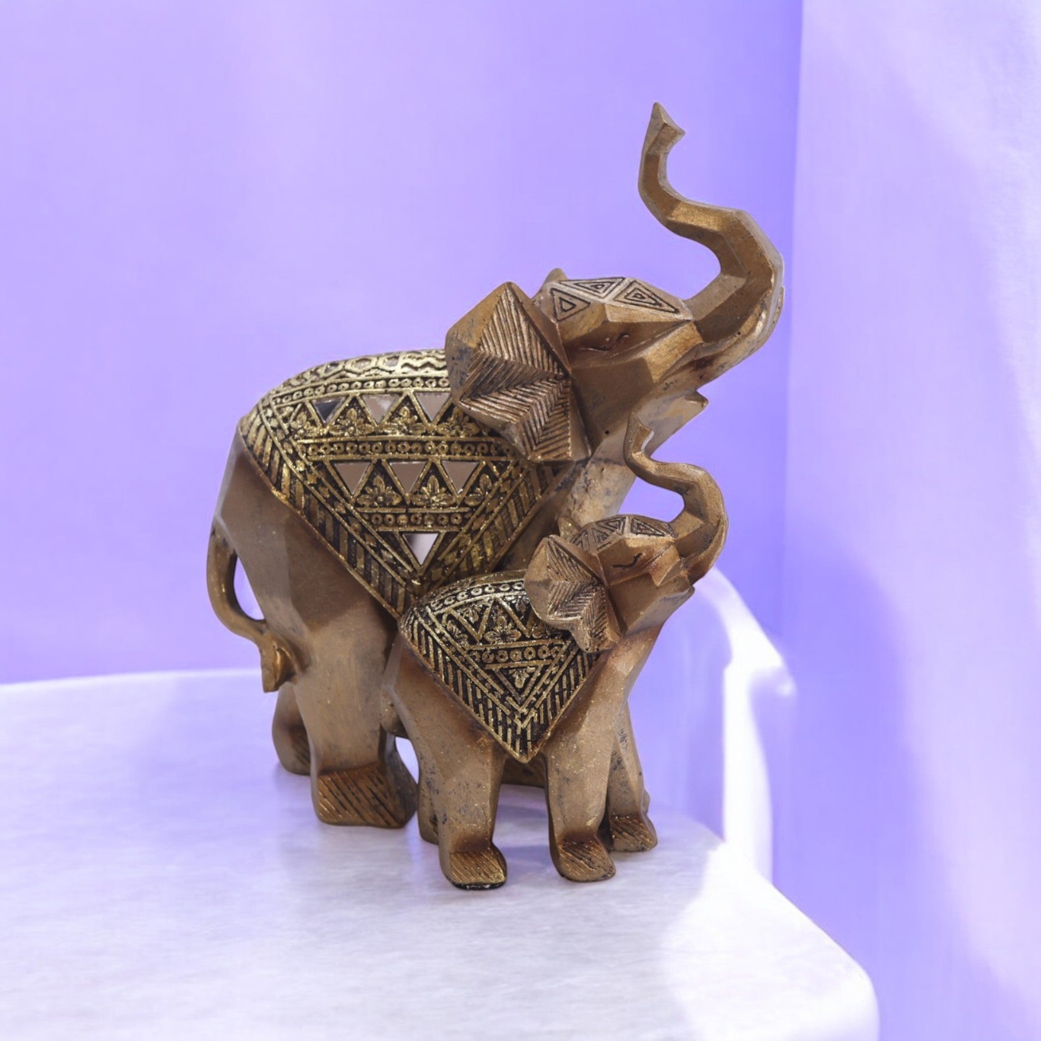 Divine Dekor Golden Elephant Figurines Set - Premium Resin Home Decor Collection