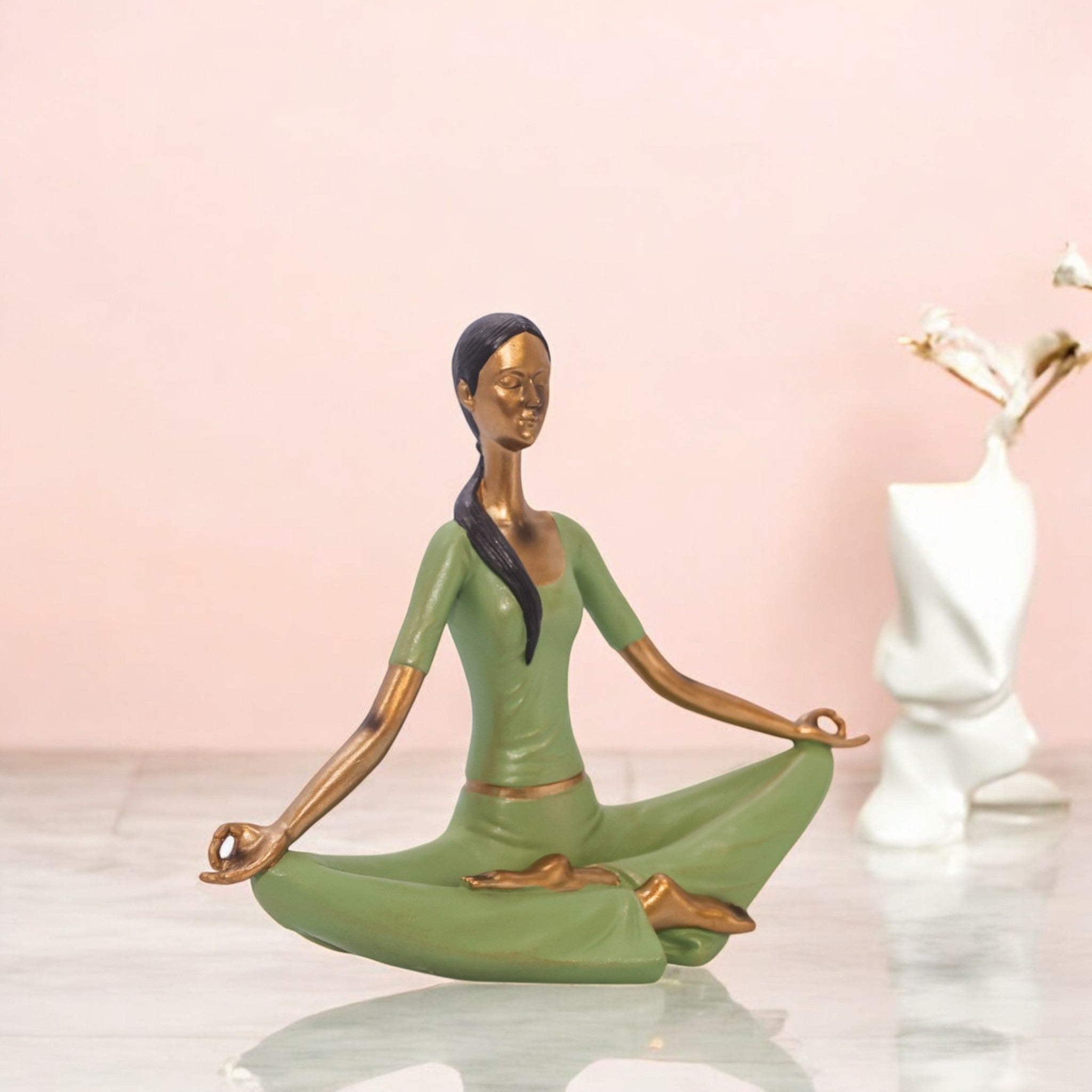 Divine Dekor Mindful Yogi Sculpture | 20cm Meditation Figurine | Zen Home Decor | Modern Yoga Studio Art (Sage Green)