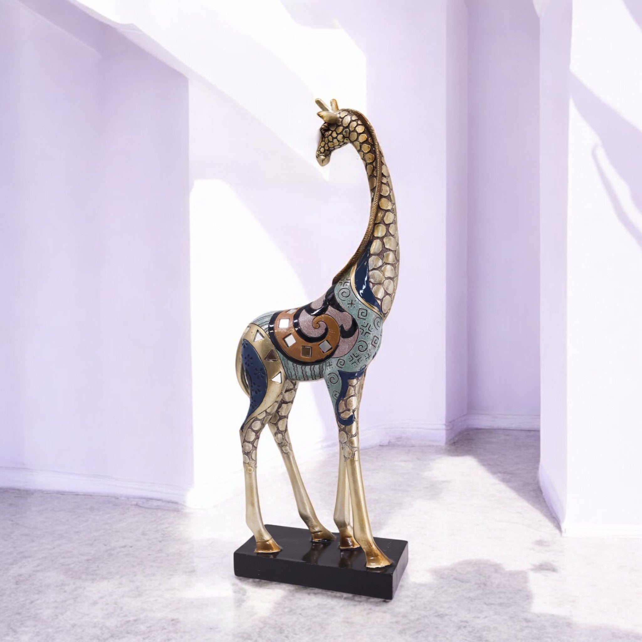 Divine Dekor Tall Mosaic Giraffe Statue - Golden Safari Art Home Decor