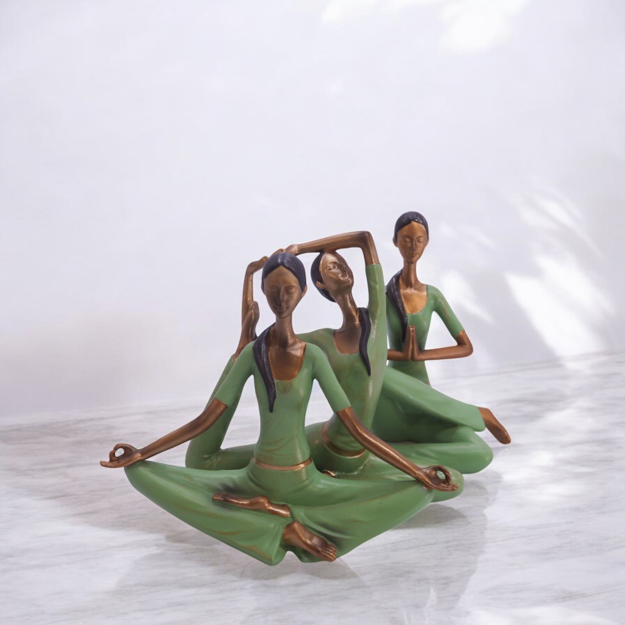 Divine Dekor Yoga Pose Trio Set | 12.5cm Meditation Figurines | Zen Miniature Collection | Wellness Decor (Sage Green)