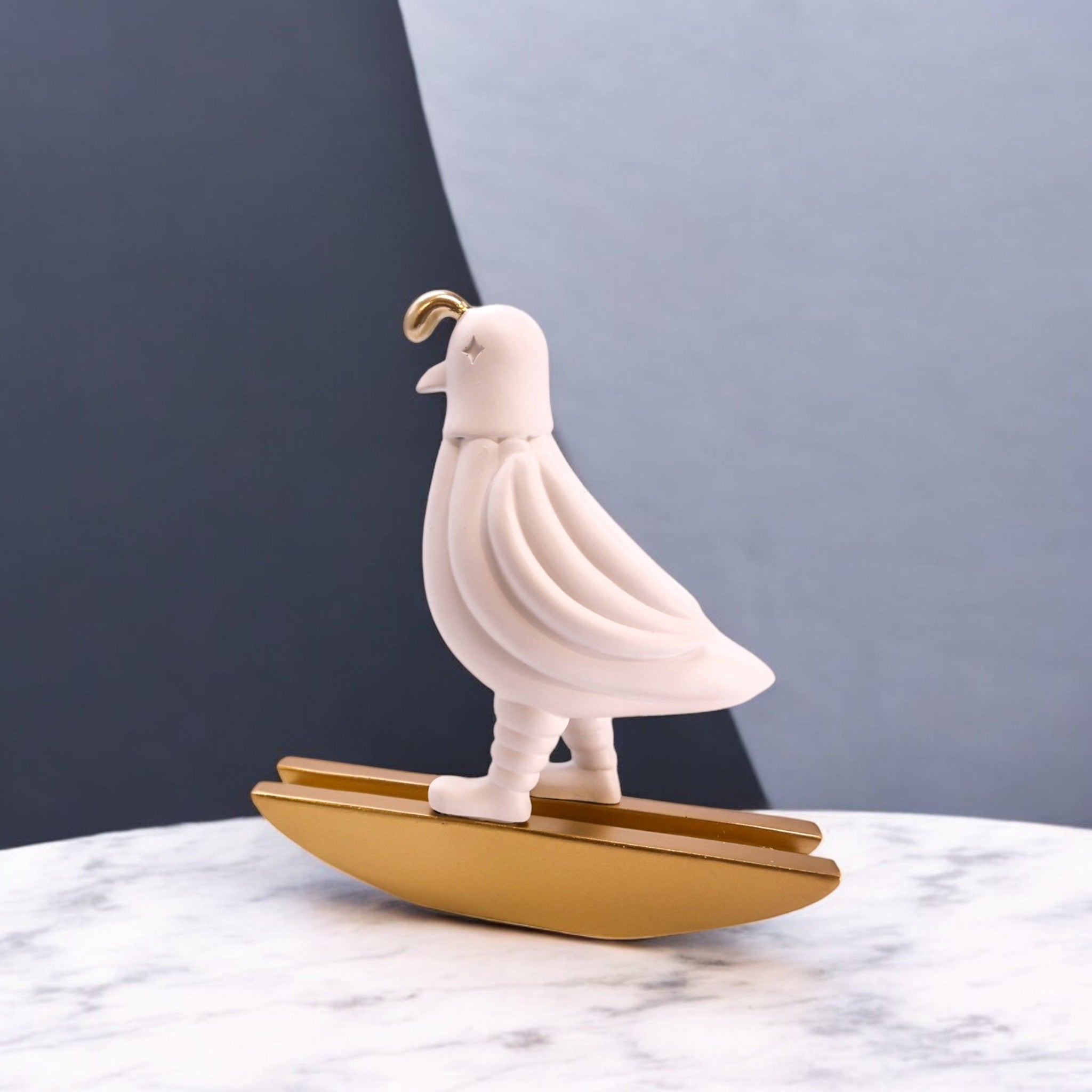 Modern White Dove Sculpture | Gold Base Art Statue | 25.3cm Contemporary Peace Decor - Divine Dekor