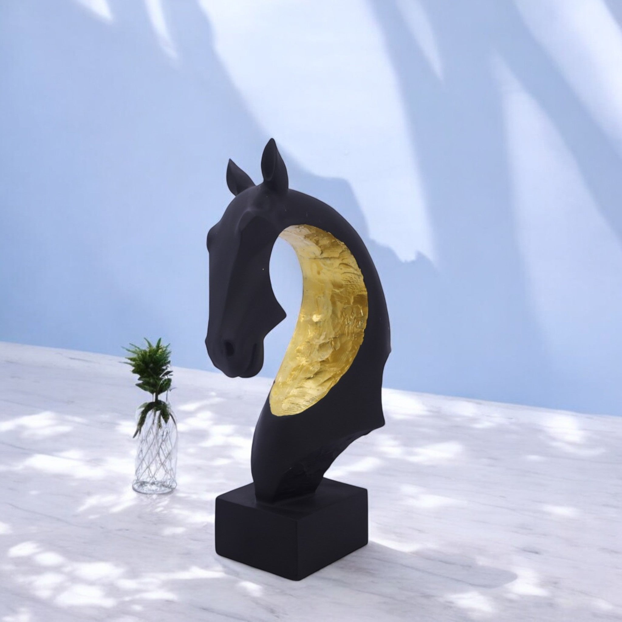 Modern Curved Horse Head Sculpture | Contemporary Black Art Statue | 31.6cm Designer Home Decor - Divine Dekor