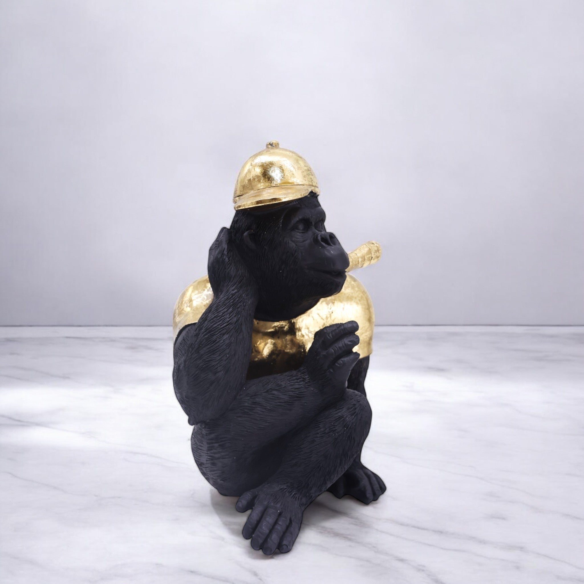 Executive Gorilla Sculpture | Black & Gold Business Art Statue | 25cm Modern Office Decor - Divine Dekor