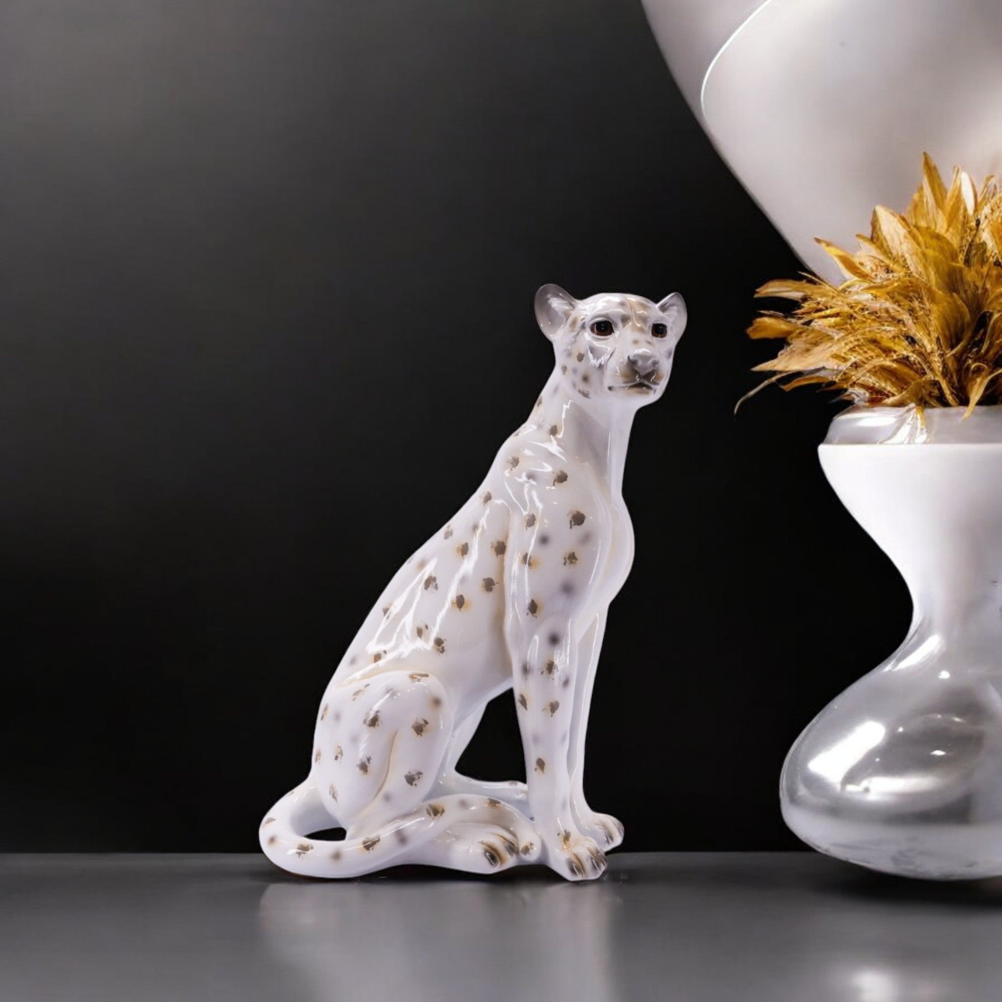 White Leopard Sculpture | Modern Wildlife Art | Divine Dekor