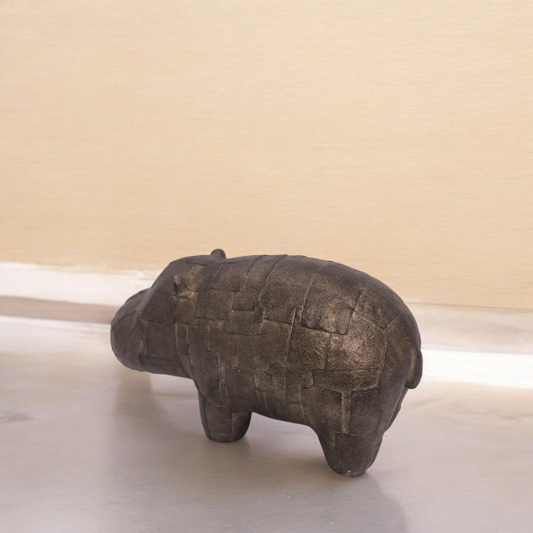 Rustic Hippo Sculpture | Modern Wildlife Art | Divine Dekor