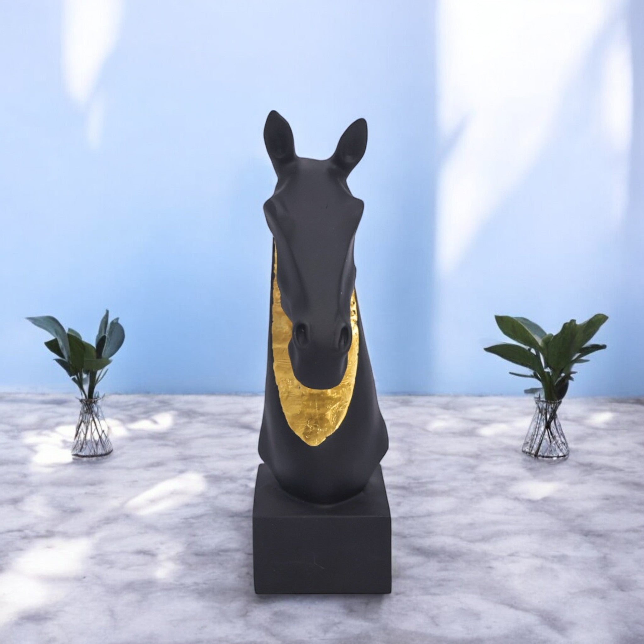 Modern Black Horse Head Sculpture | Contemporary Abstract Art Statue | 26cm Designer Home Decor - Divine Dekor