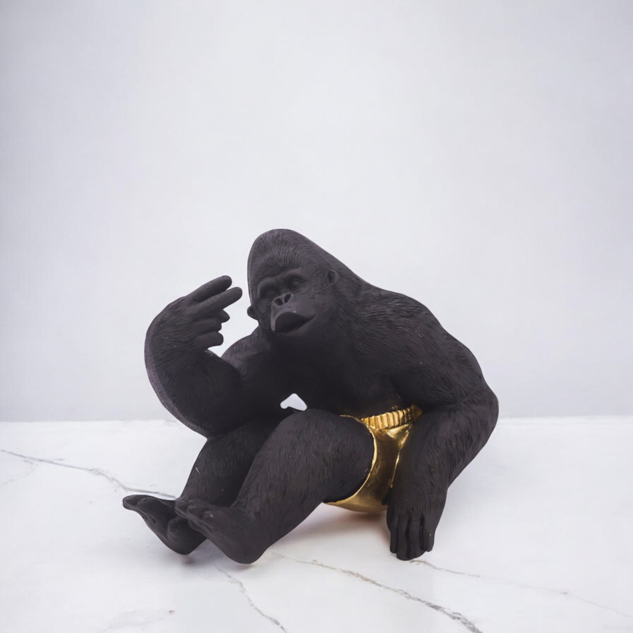 Modern Cool Gorilla Sculpture | Black & Gold Urban Art Statue | 18cm Contemporary Home Decor - Divine Dekor