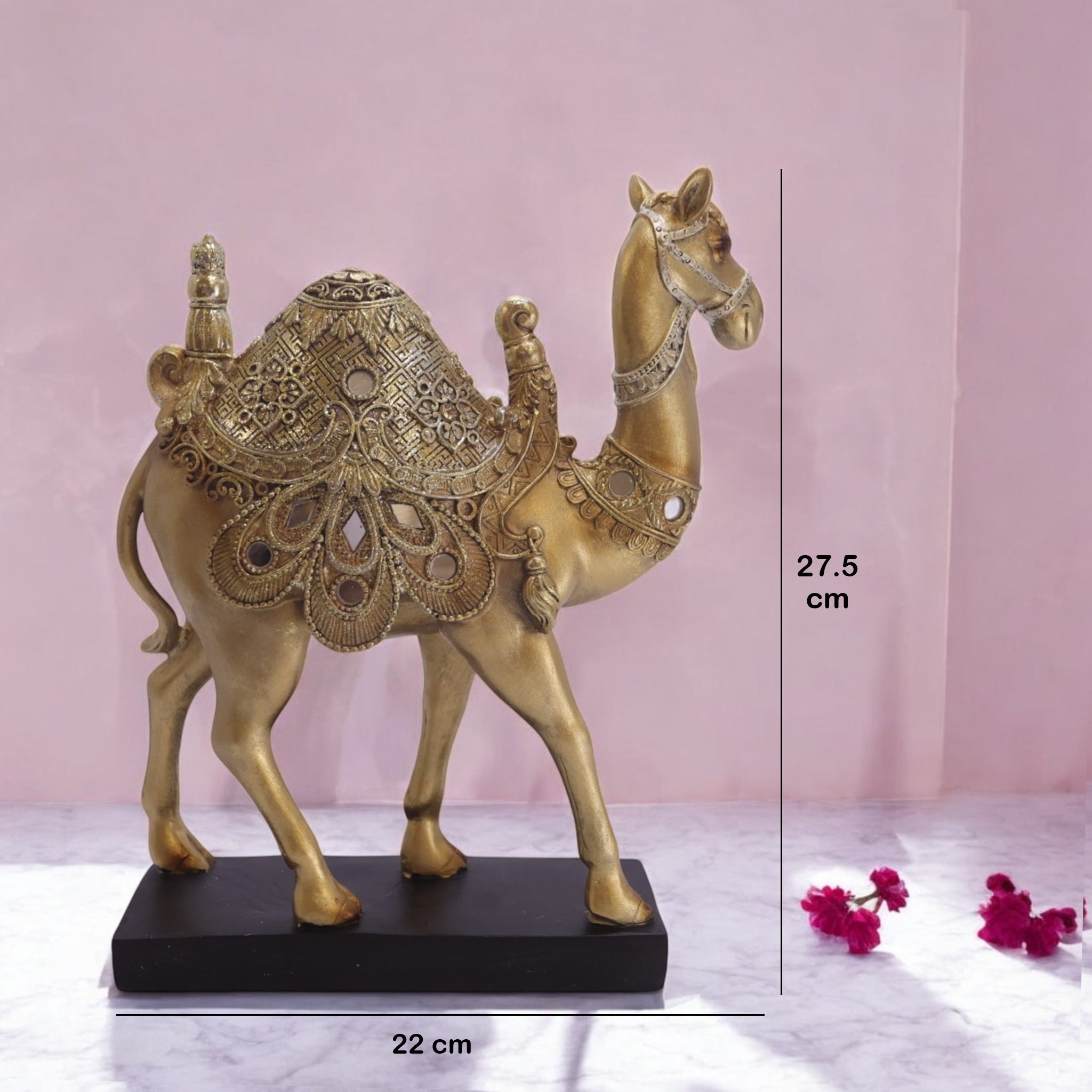 Divine Dekor Golden Camel Statue - Large Luxury Resin Desert Art Decor