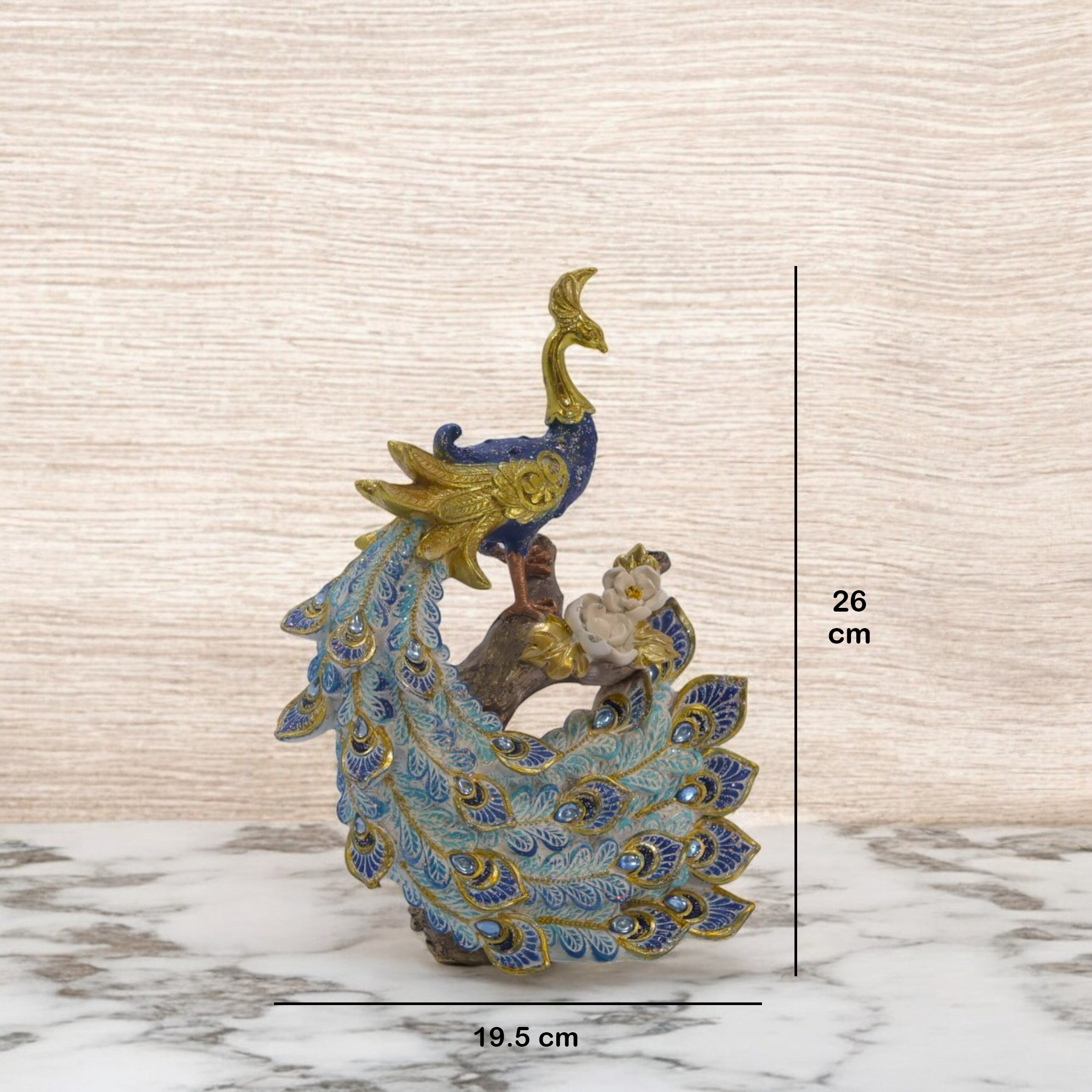 Luxury Aqua Peacock Sculpture | Crystal-Adorned Bird Figurine | 26cm Premium Home Decor - Divine Dekor