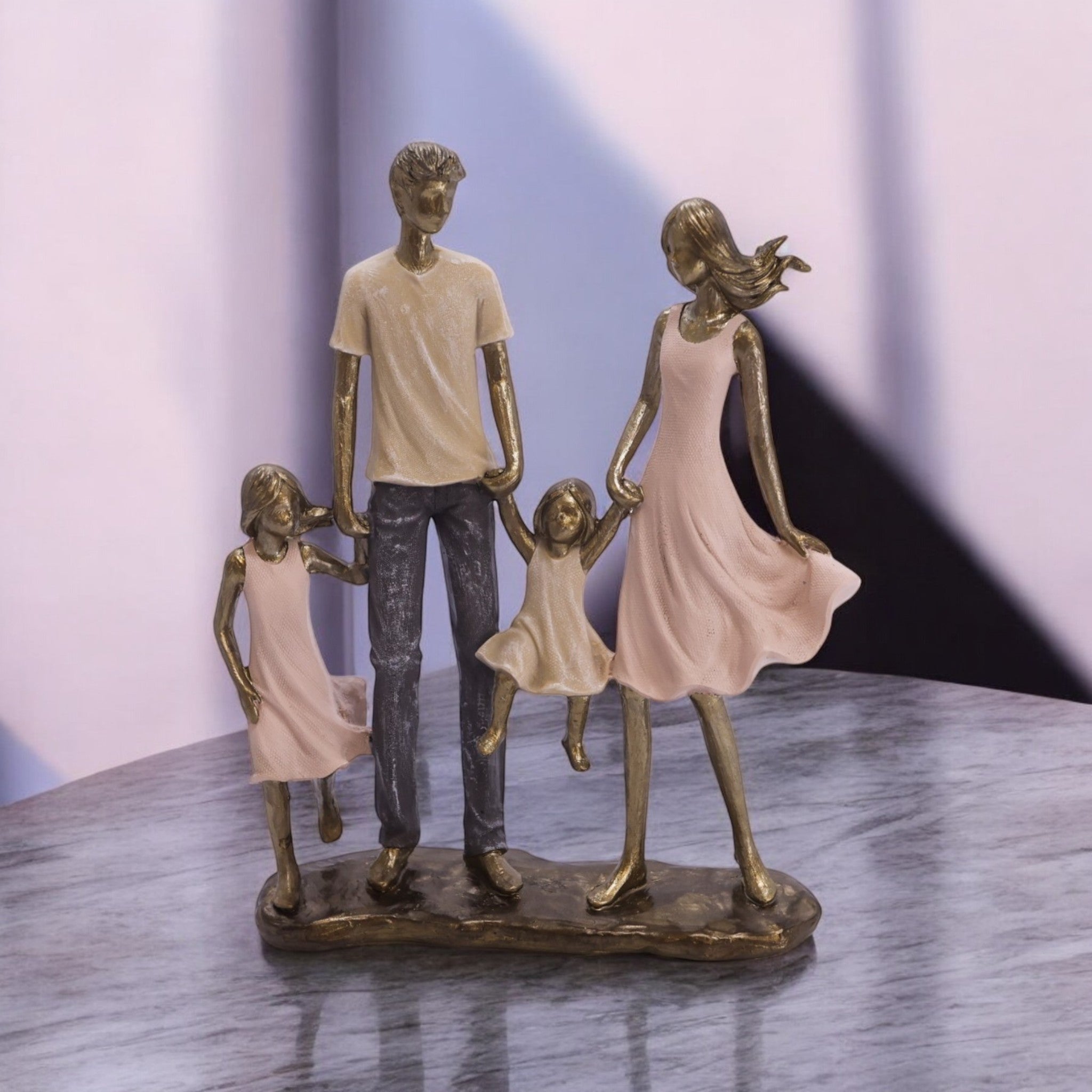 Divine Dekor Modern Family Sculpture | 24cm Parent Children Statue | Elegant Golden Family Figurine | Home Decor & Gift Collection (Premium Edition)