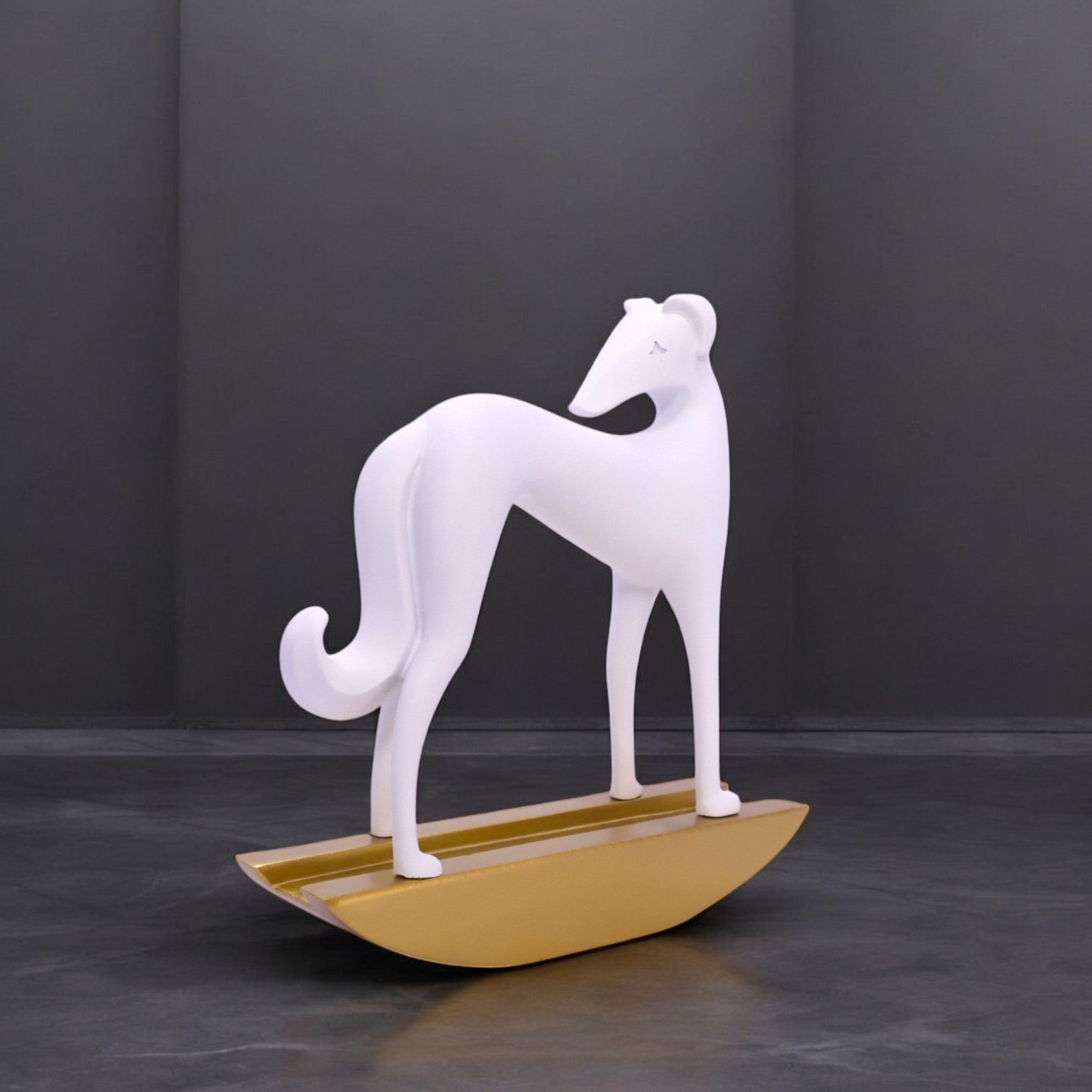 Elegant White Resin Decorative Dog Statue – 28cm Modern Home Accent | Divine Dekor