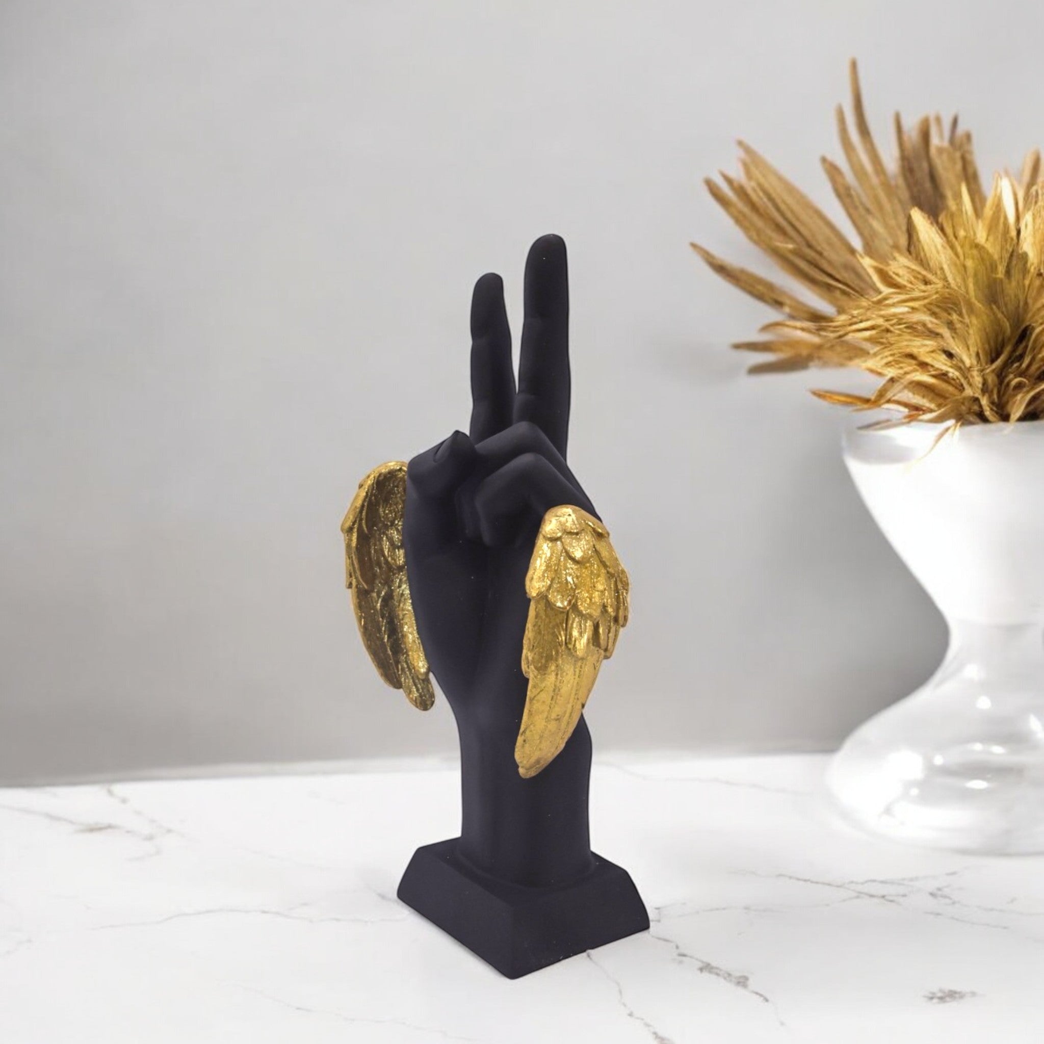 Peace Victory Hand Sculpture | Angel Wings Art Decor | Divine Dekor