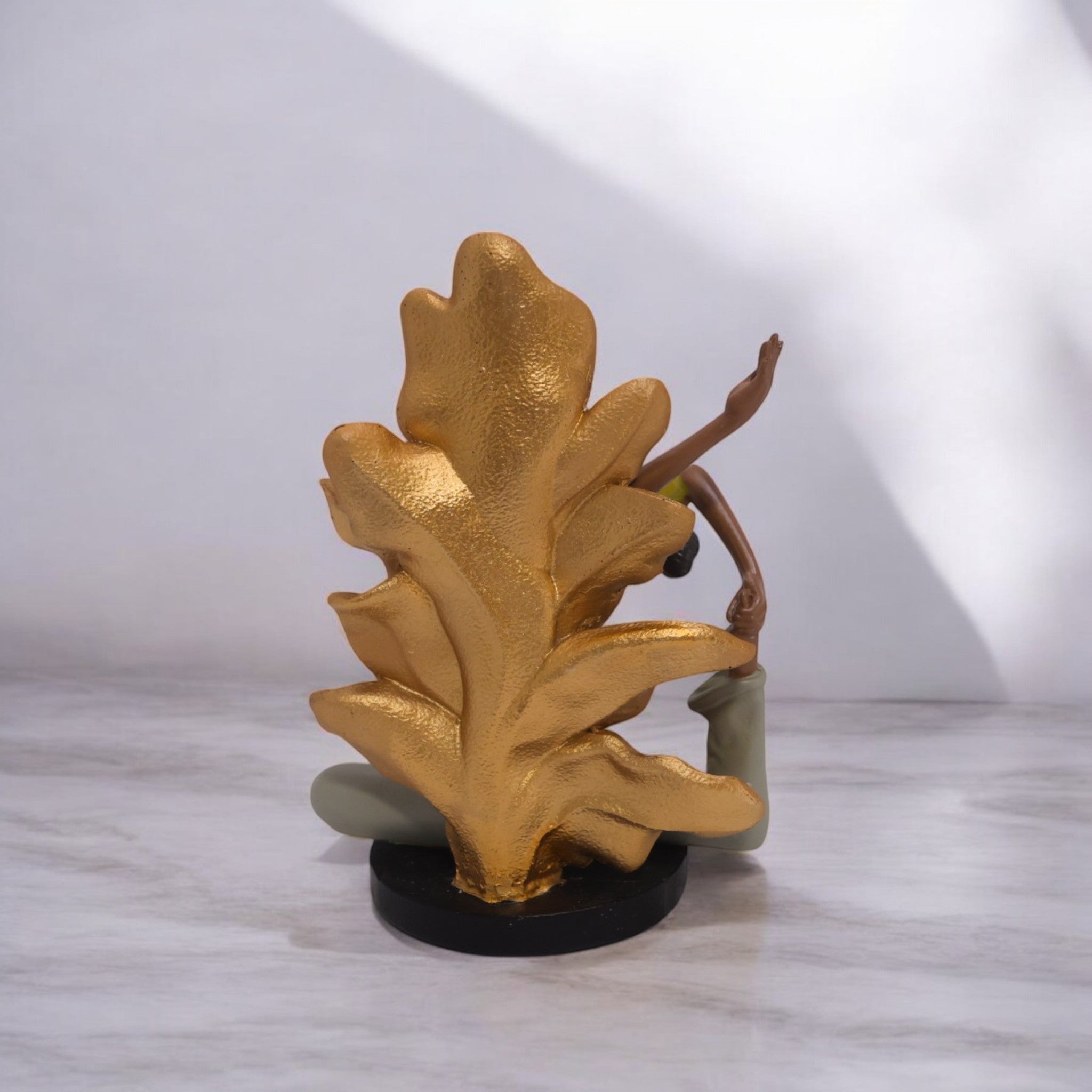 Divine Dekor’s Autumn Leaf Yoga Sculpture 20cm | Rose Gold Art Figure | Zen Wellness Decor