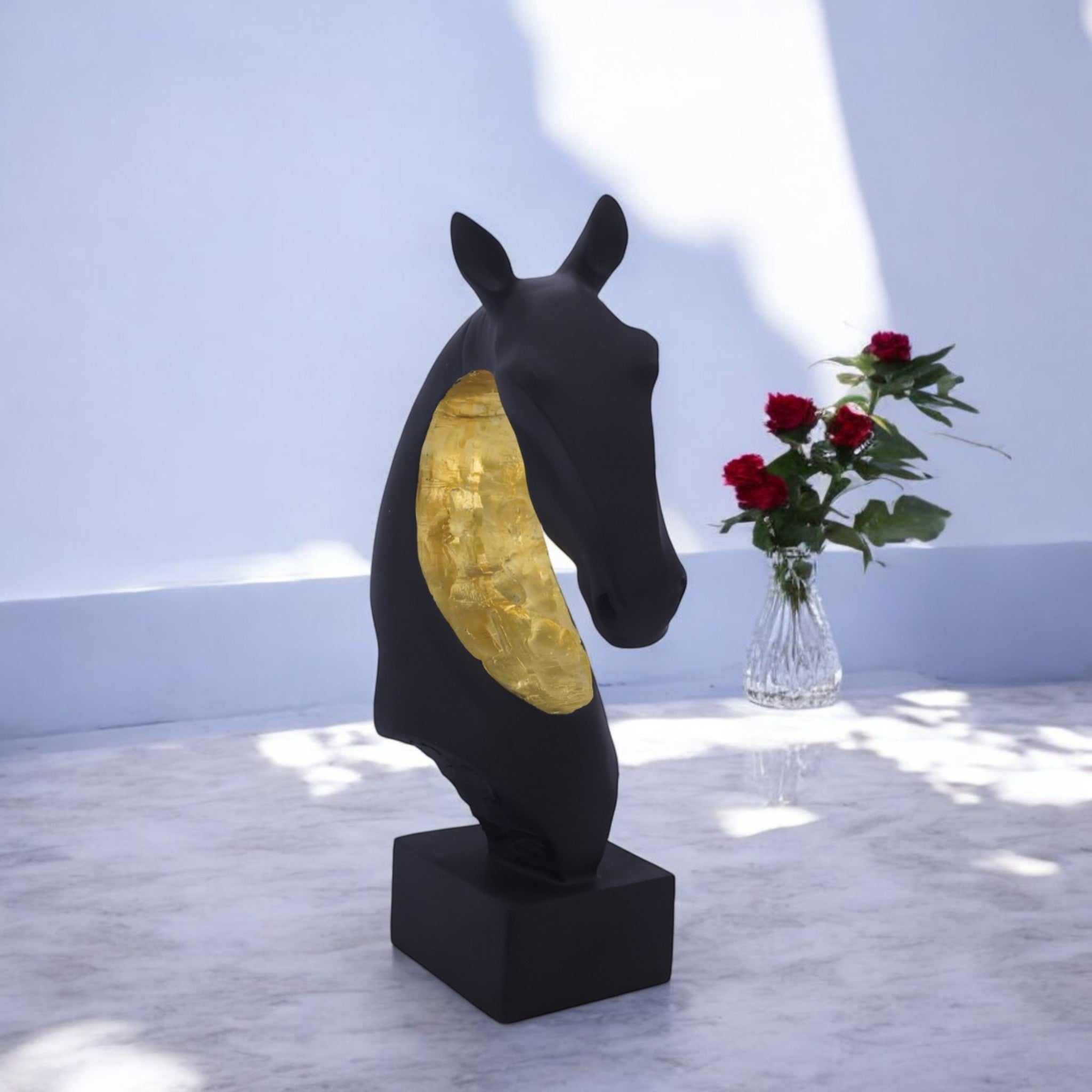 Modern Curved Horse Head Sculpture | Contemporary Black Art Statue | 31.6cm Designer Home Decor - Divine Dekor