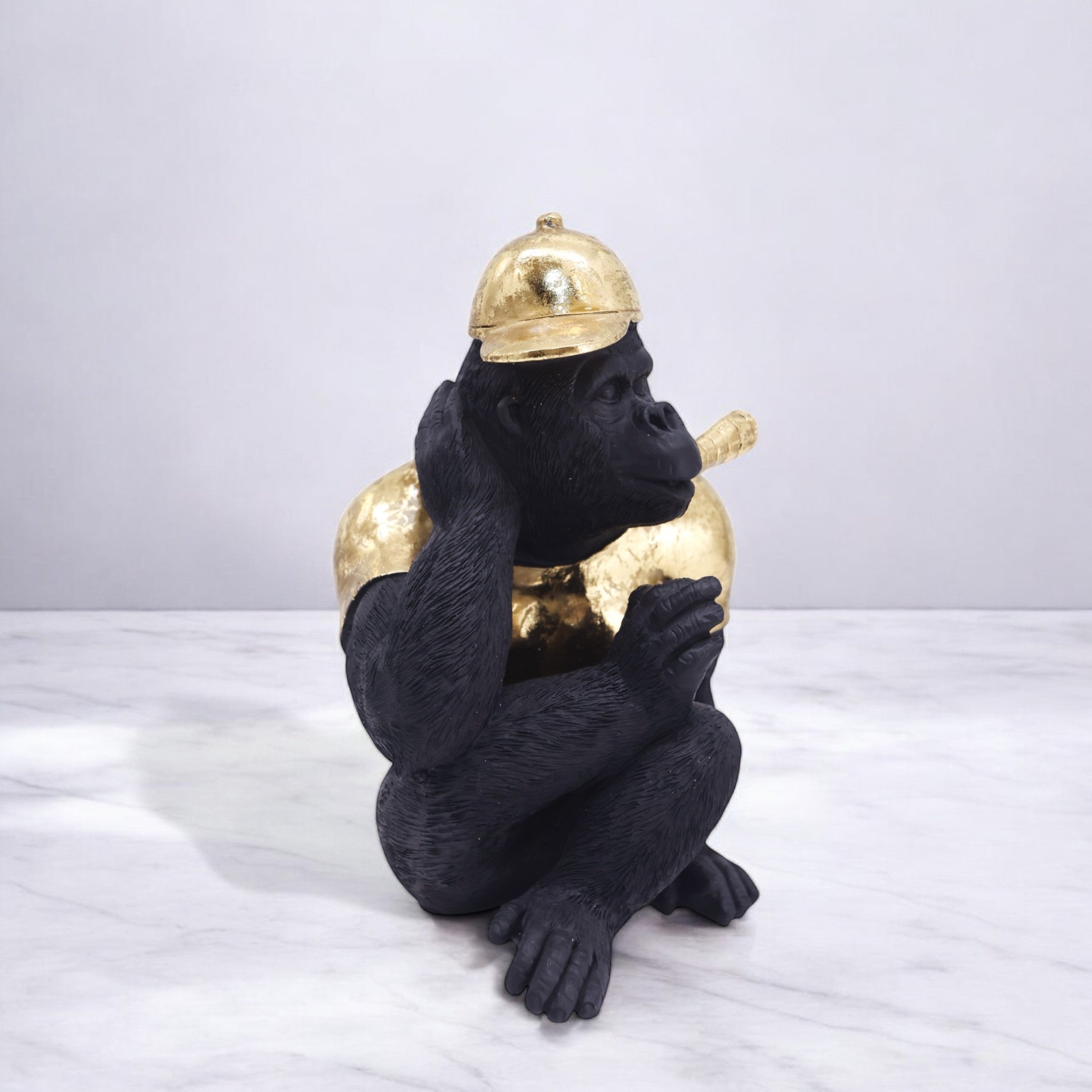 Executive Gorilla Sculpture | Black & Gold Business Art Statue | 25cm Modern Office Decor - Divine Dekor