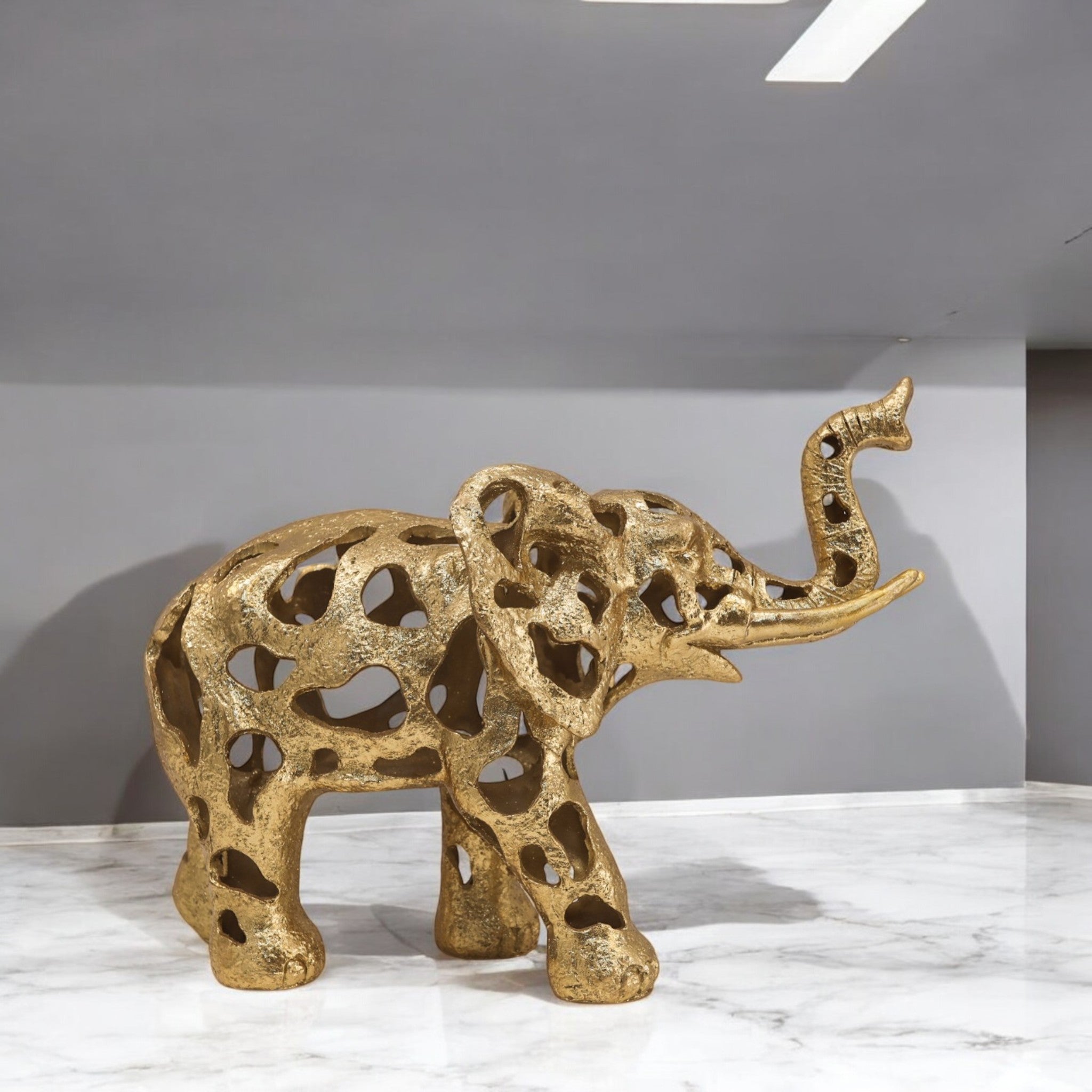 Luxury Geometric Golden Elephant Sculpture | Modern Lattice Art Statue | 41.4cm Premium Home Decor - Divine Dekor