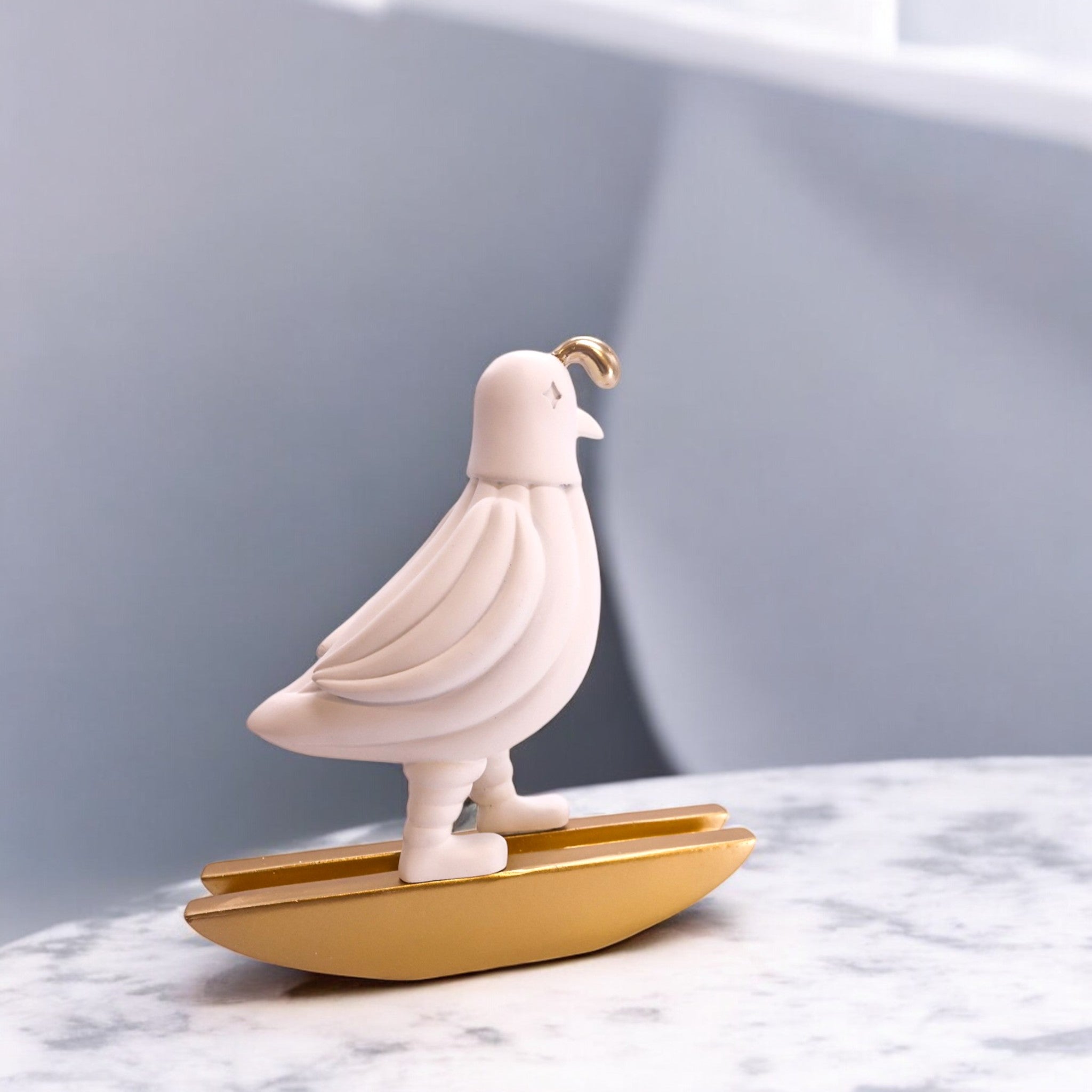 Modern White Dove Sculpture | Gold Base Art Statue | 25.3cm Contemporary Peace Decor - Divine Dekor