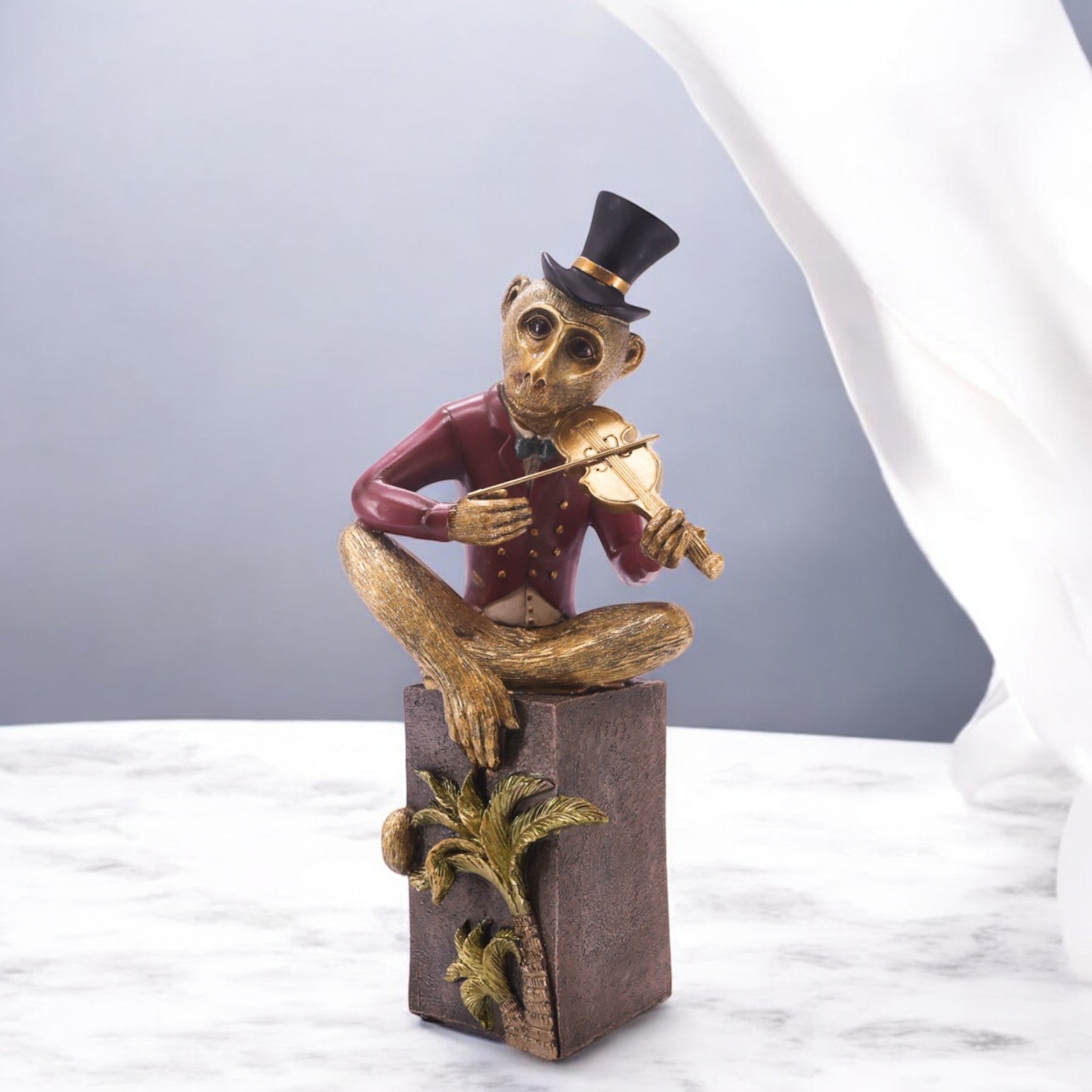 Dapper Monkey Gentleman Sculpture | Victorian Style Decor | 36cm Golden Art Piece