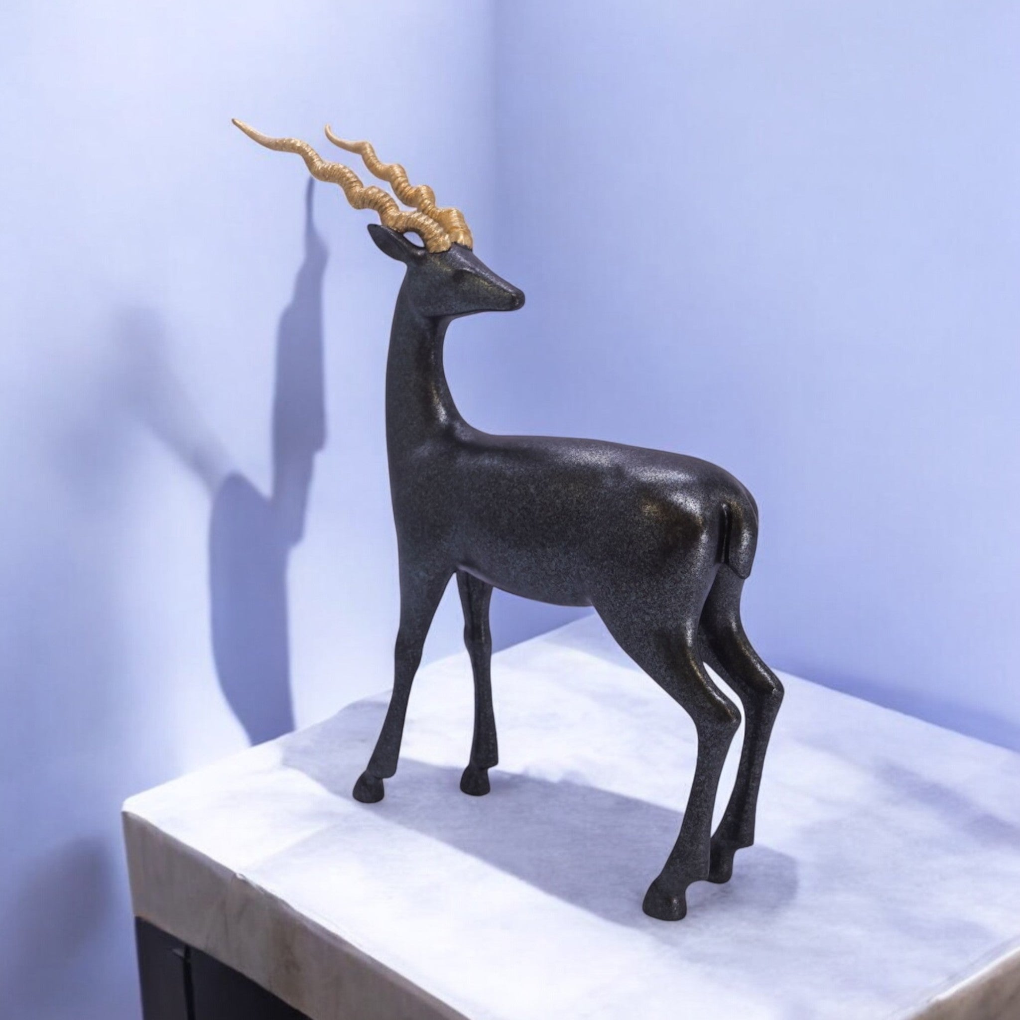 Elegant Deer Sculpture with Golden Antlers | Modern Art Statue | 31.2cm Luxury Home Decor - Divine Dekor