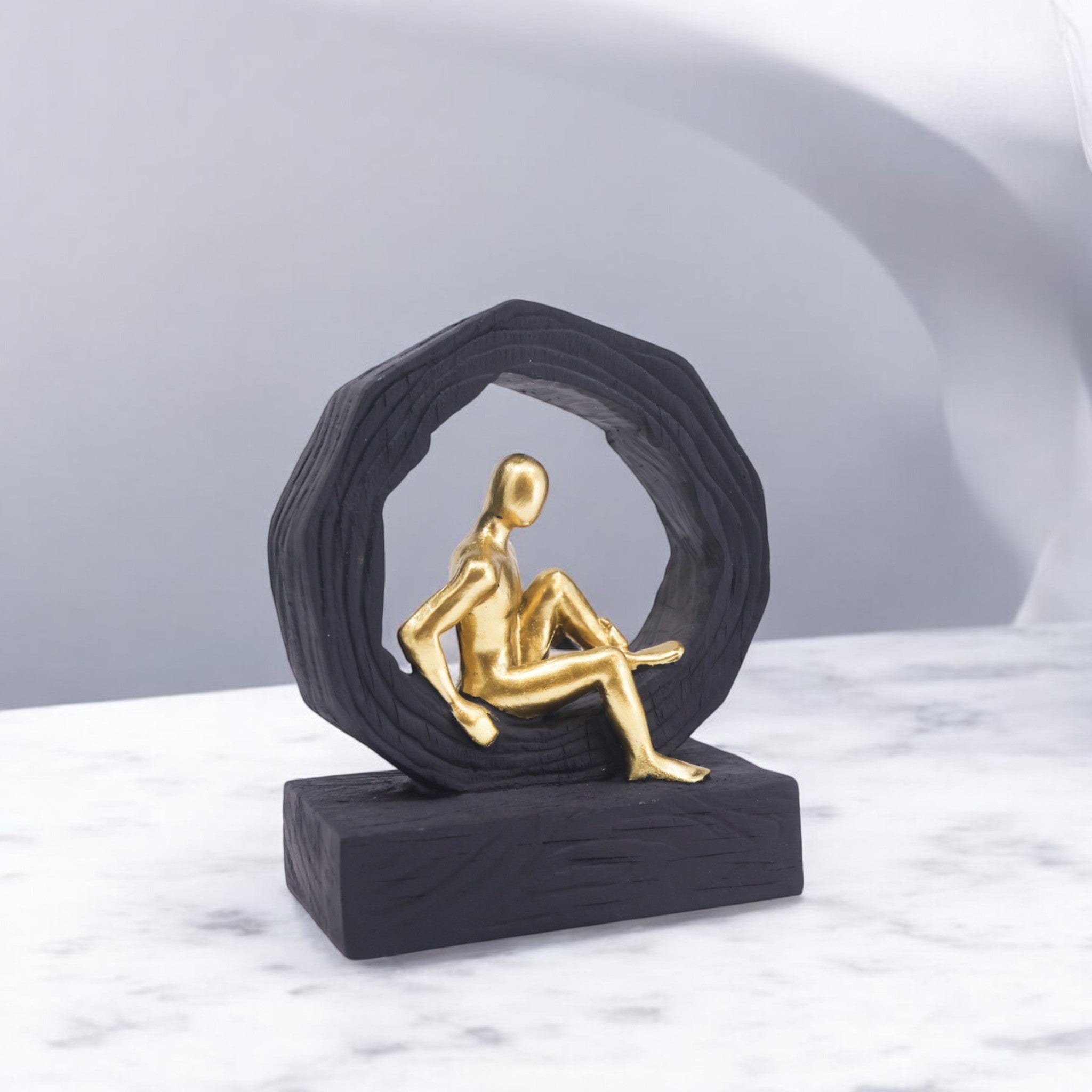 Golden Portal Figure Sculpture | Modern Zen Art | Divine Dekor