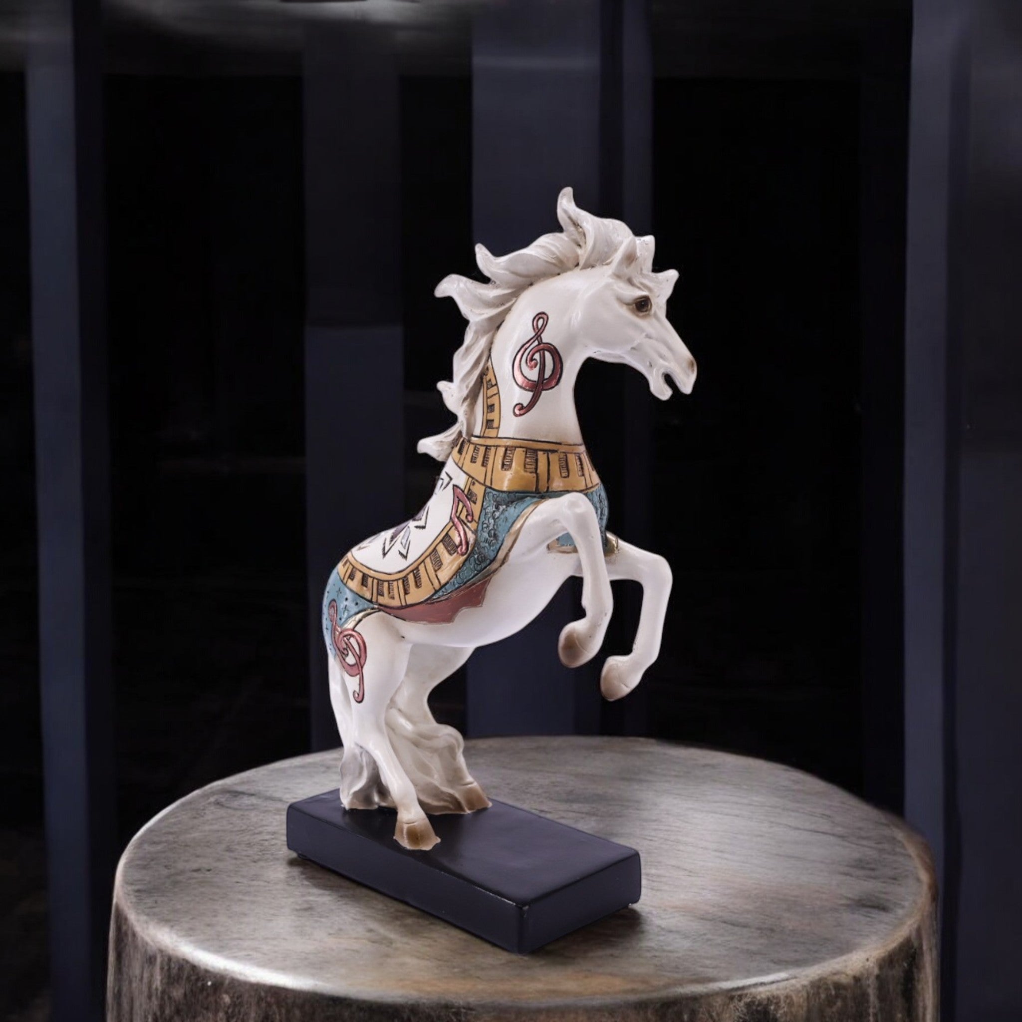 Folk Art Horse Sculpture | Rearing White Stallion Figurine | 29cm Bohemian Decor