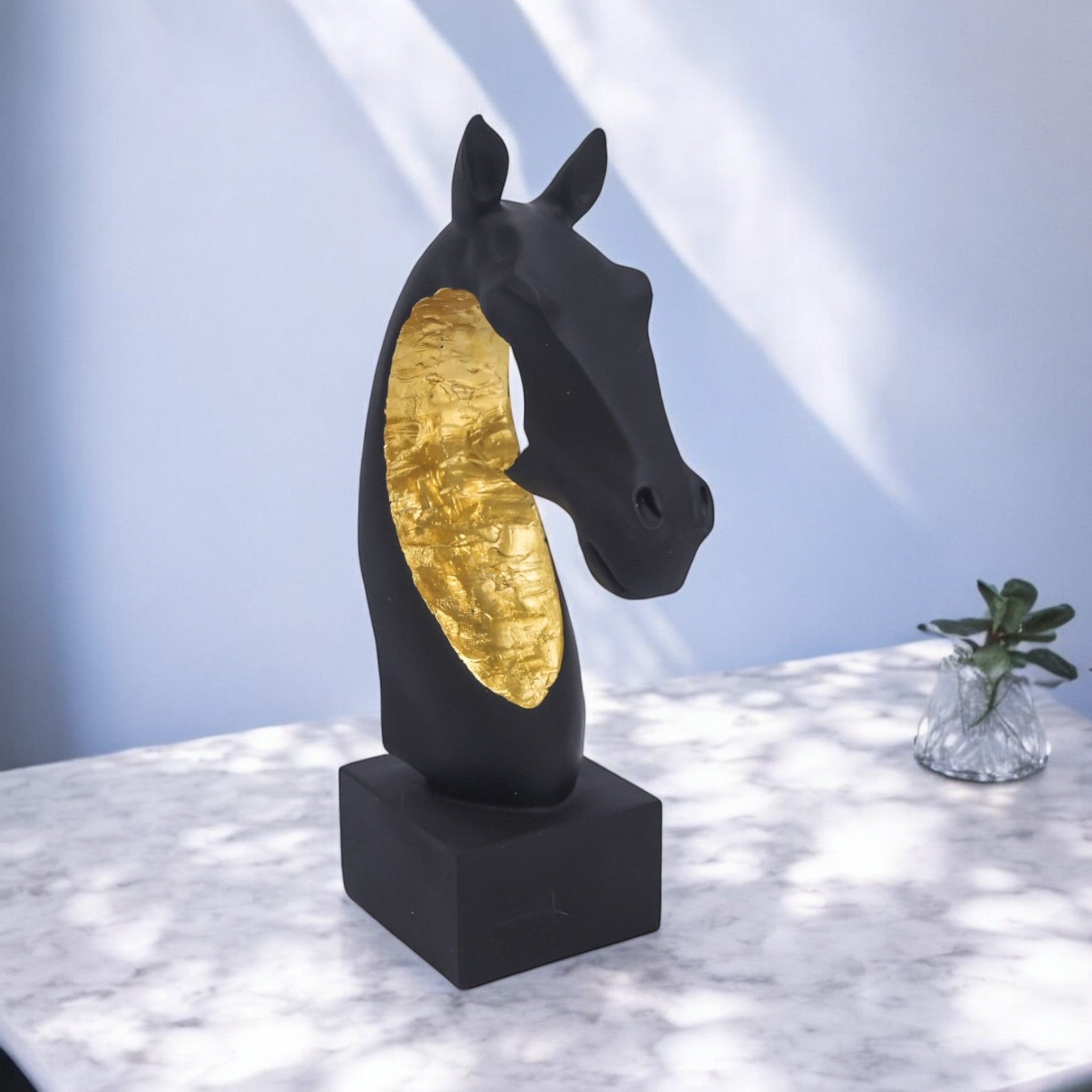 Modern Black Horse Head Sculpture | Contemporary Abstract Art Statue | 26cm Designer Home Decor - Divine Dekor