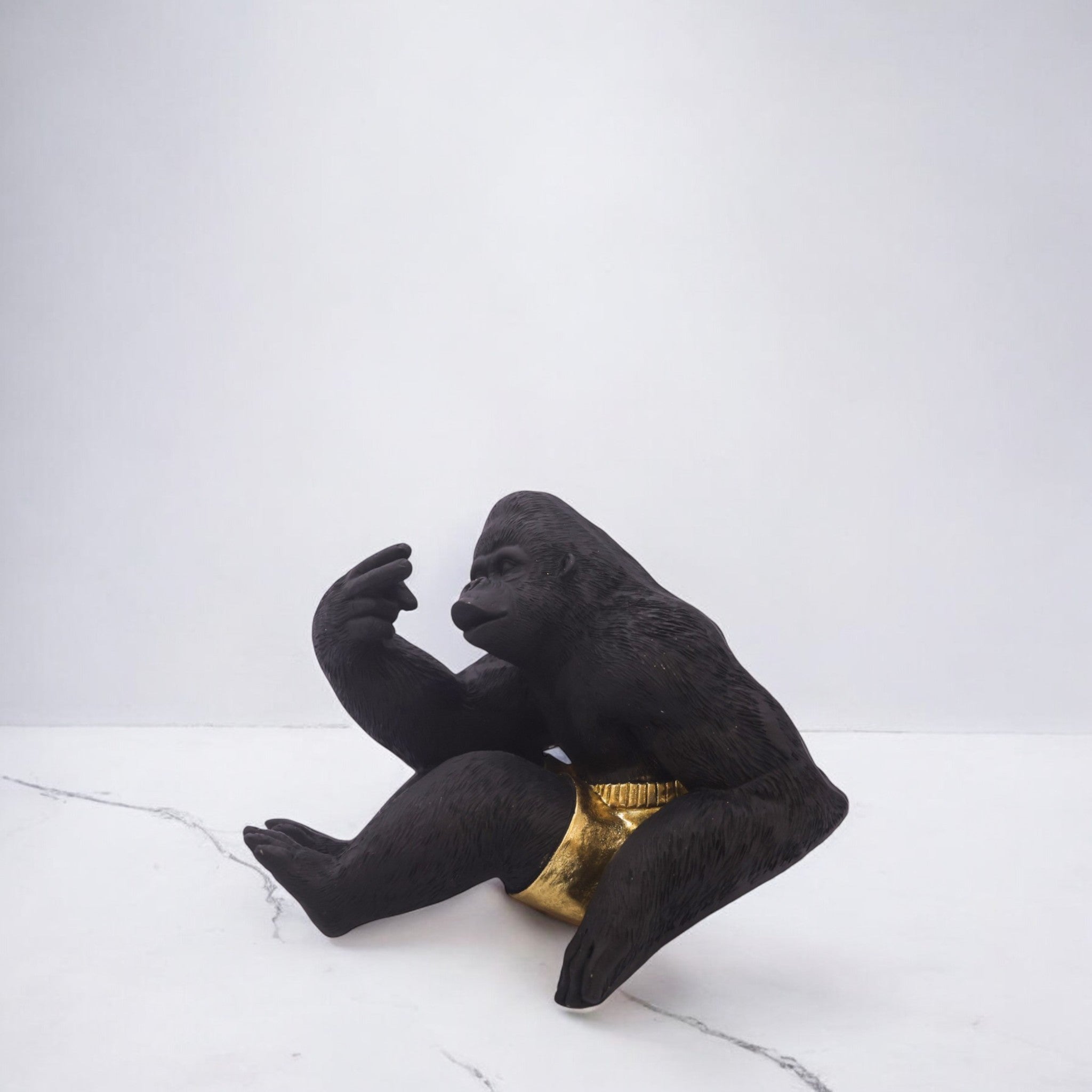 Modern Cool Gorilla Sculpture | Black & Gold Urban Art Statue | 18cm Contemporary Home Decor - Divine Dekor