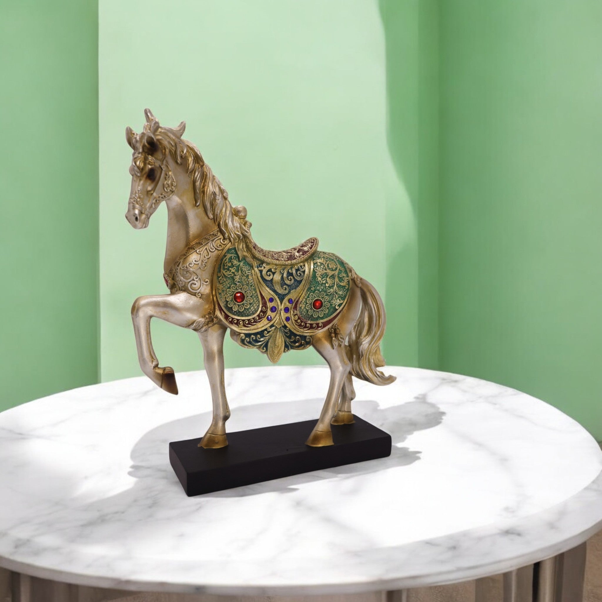 Divine Dekor Royal Horse Statue - Golden Jewelled Arabian Art Decor