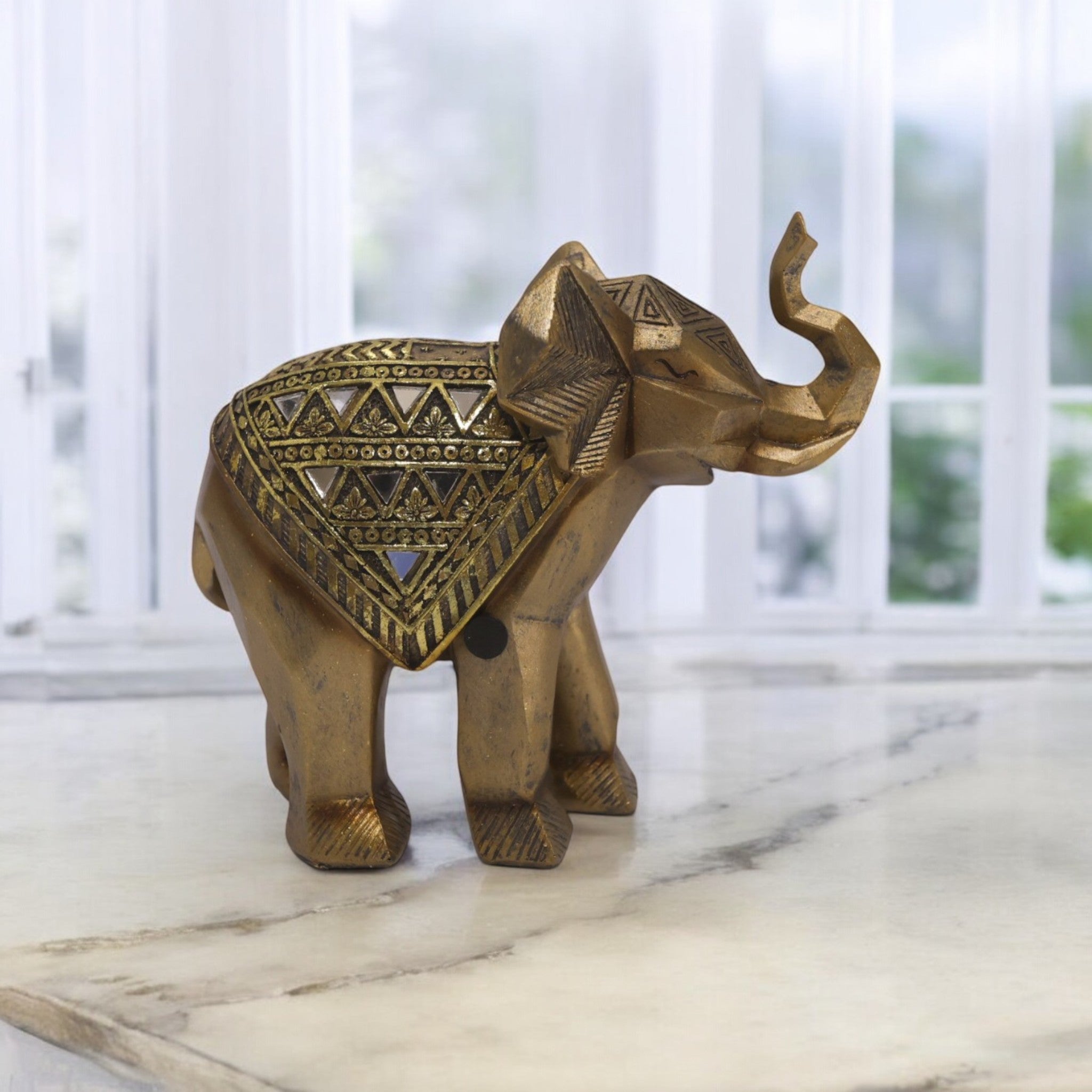 Golden Geometric Elephant | Modern Tribal Art | Divine Dekor