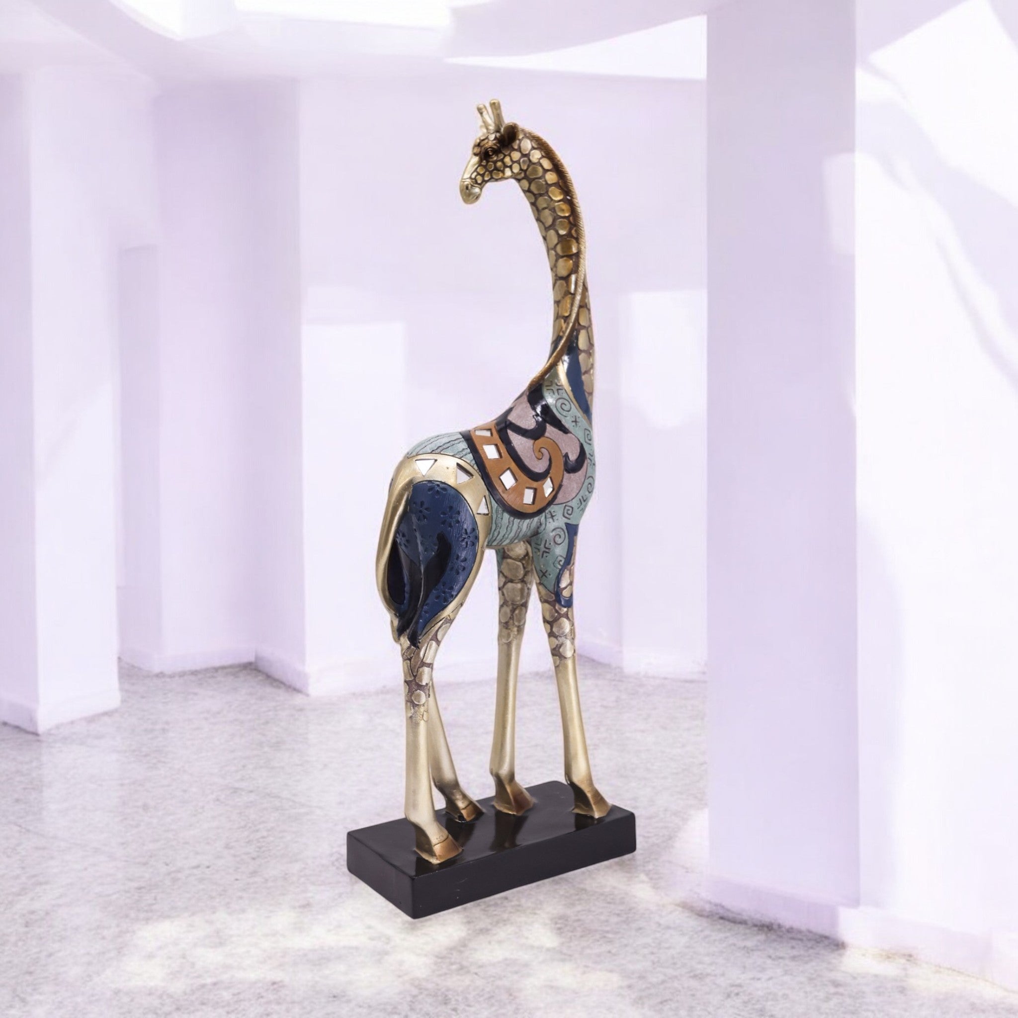 Divine Dekor Tall Mosaic Giraffe Statue - Golden Safari Art Home Decor