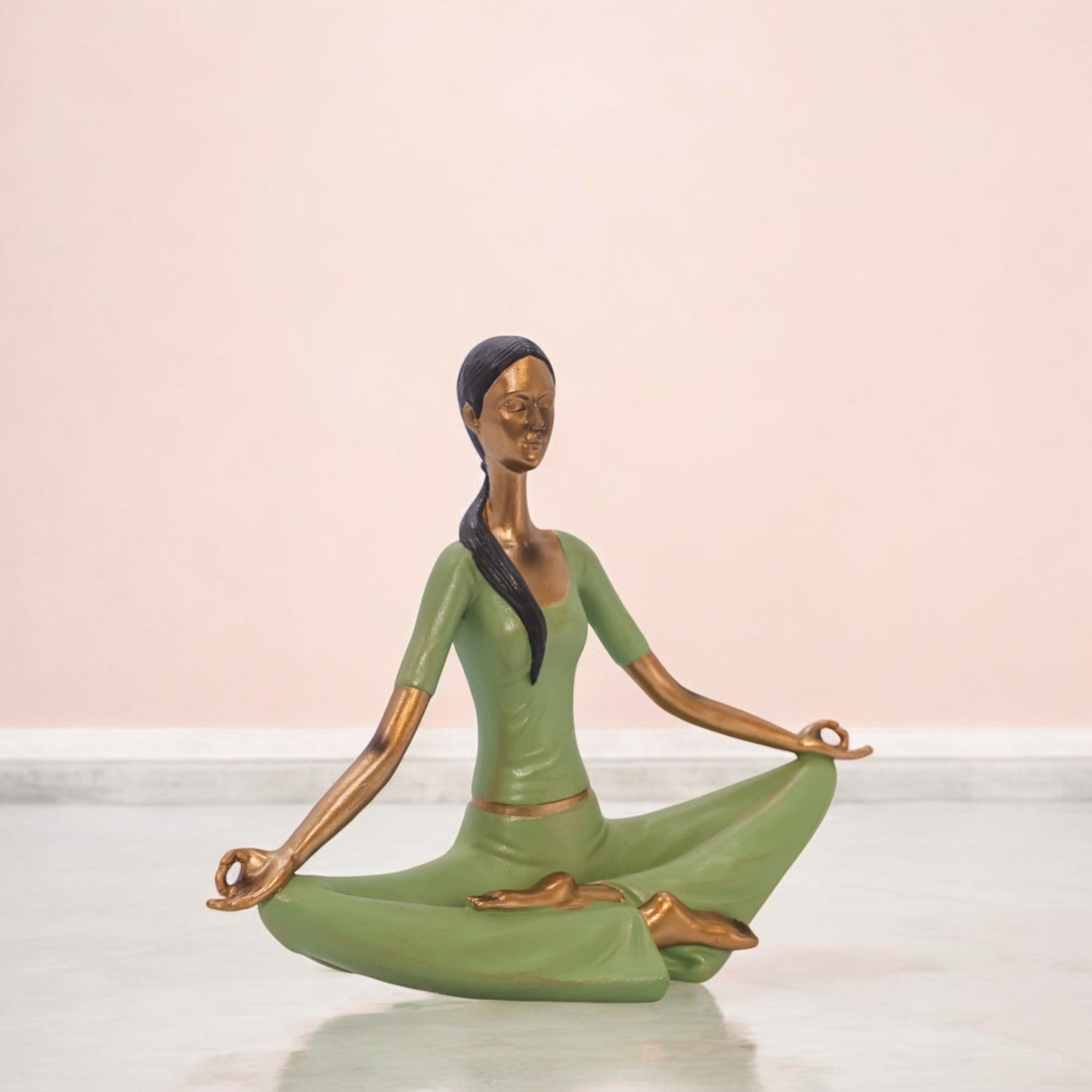 Divine Dekor Mindful Yogi Sculpture | 20cm Meditation Figurine | Zen Home Decor | Modern Yoga Studio Art (Sage Green)