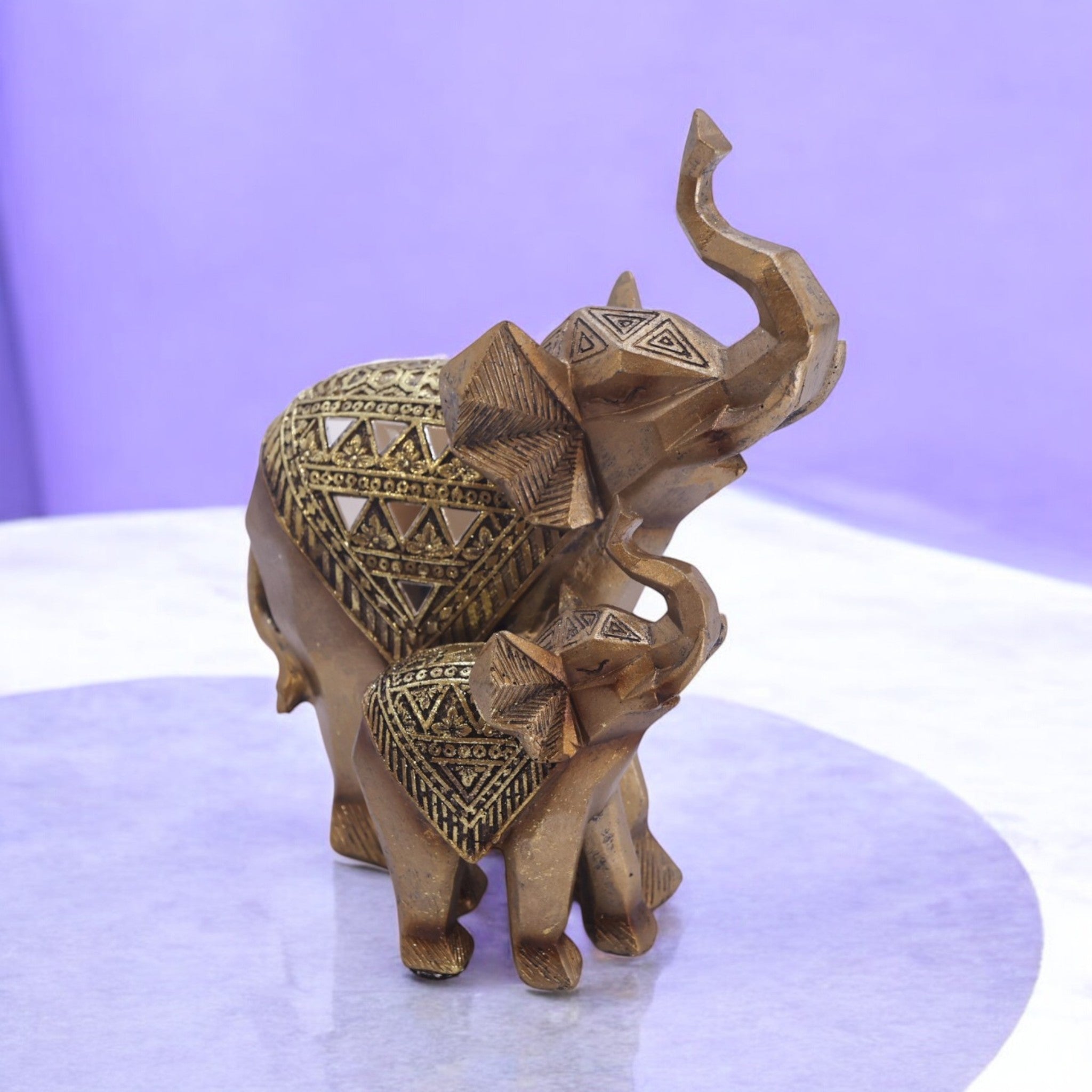 Divine Dekor Golden Elephant Figurines Set - Premium Resin Home Decor Collection