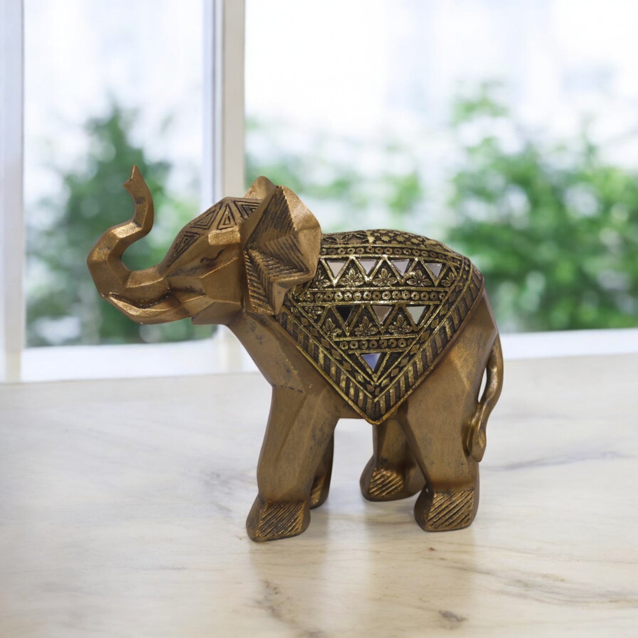 Golden Geometric Elephant | Modern Tribal Art | Divine Dekor