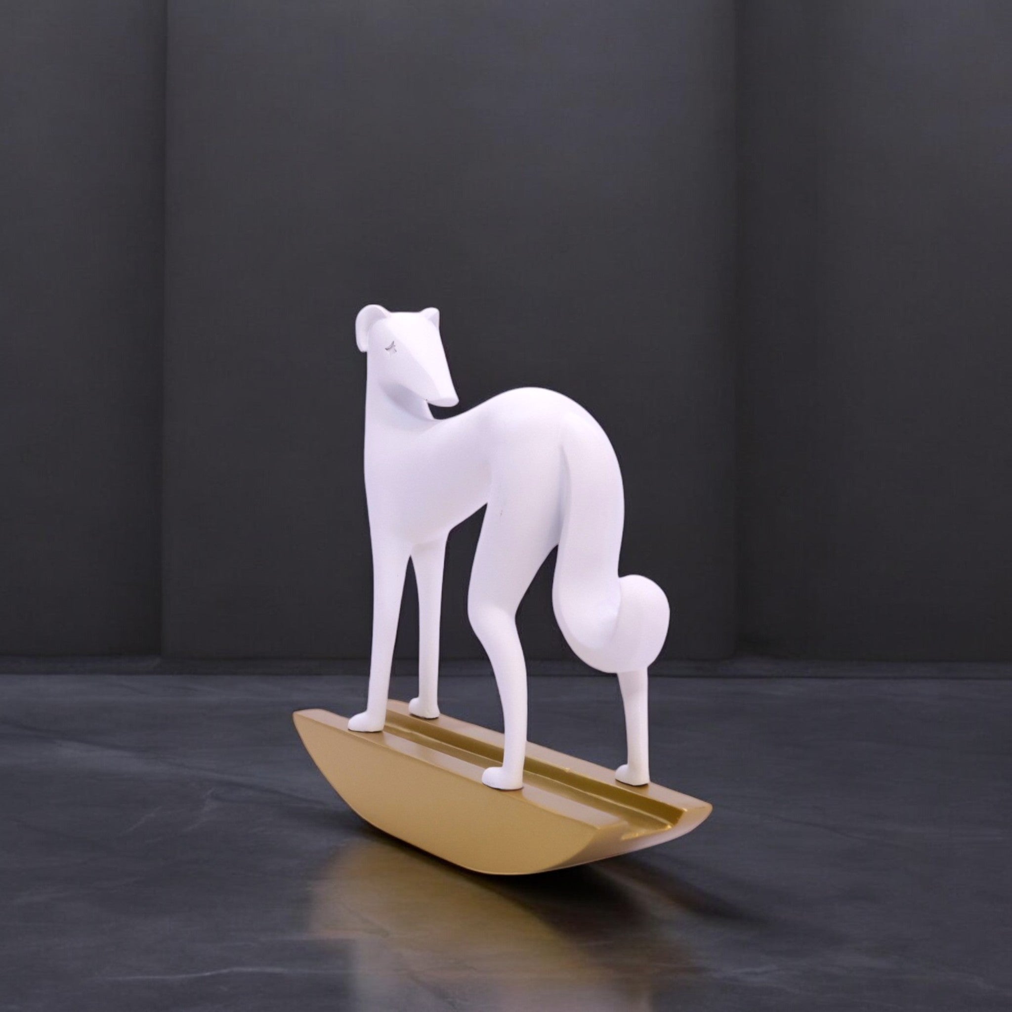 Elegant White Resin Decorative Dog Statue – 28cm Modern Home Accent | Divine Dekor