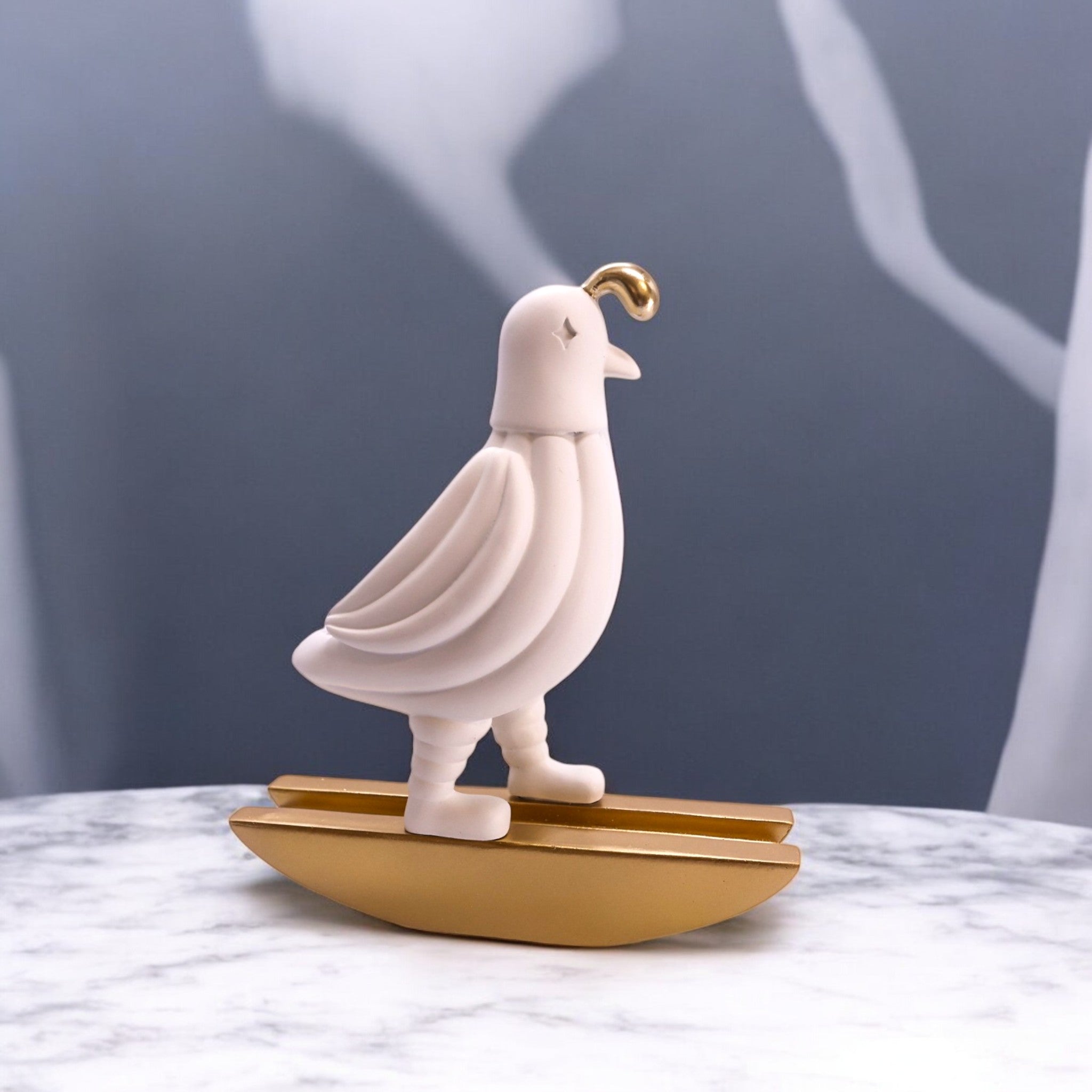 Modern White Dove Sculpture | Gold Base Art Statue | 25.3cm Contemporary Peace Decor - Divine Dekor