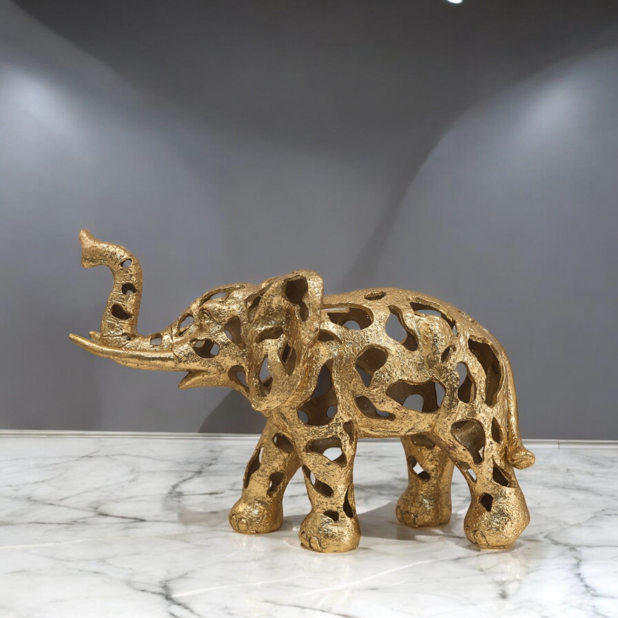 Luxury Geometric Golden Elephant Sculpture | Modern Lattice Art Statue | 41.4cm Premium Home Decor - Divine Dekor