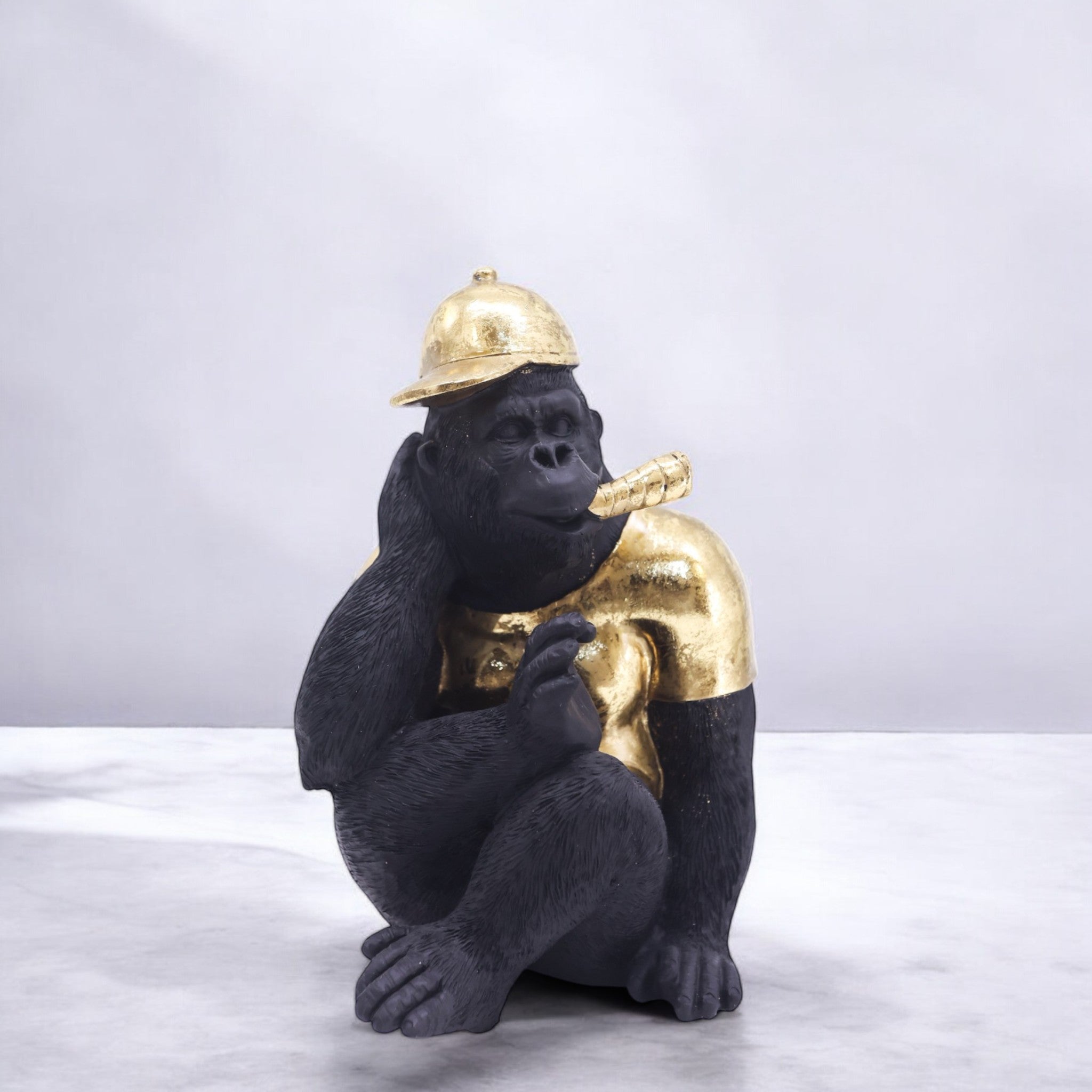 Executive Gorilla Sculpture | Black & Gold Business Art Statue | 25cm Modern Office Decor - Divine Dekor