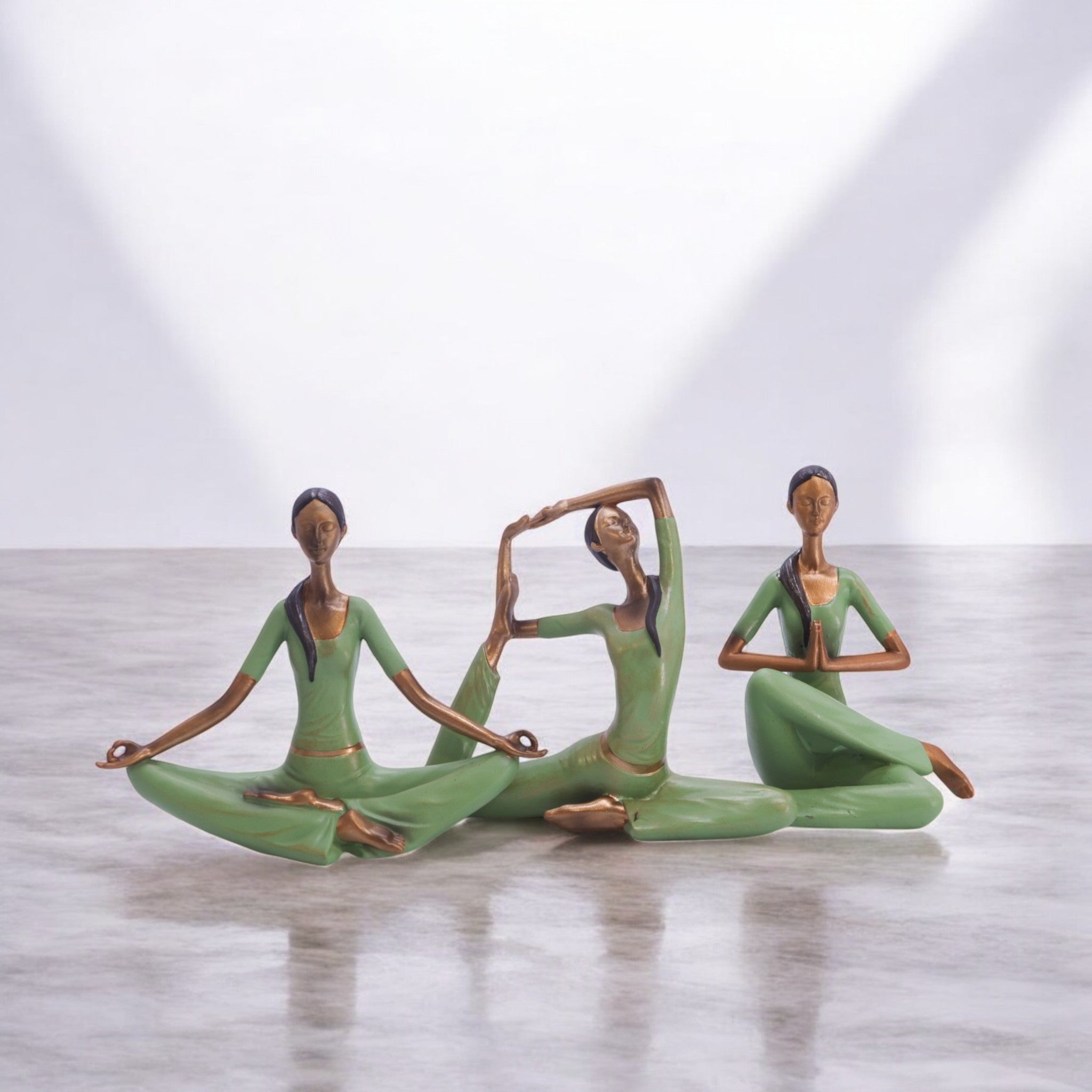 Divine Dekor Yoga Pose Trio Set | 12.5cm Meditation Figurines | Zen Miniature Collection | Wellness Decor (Sage Green)