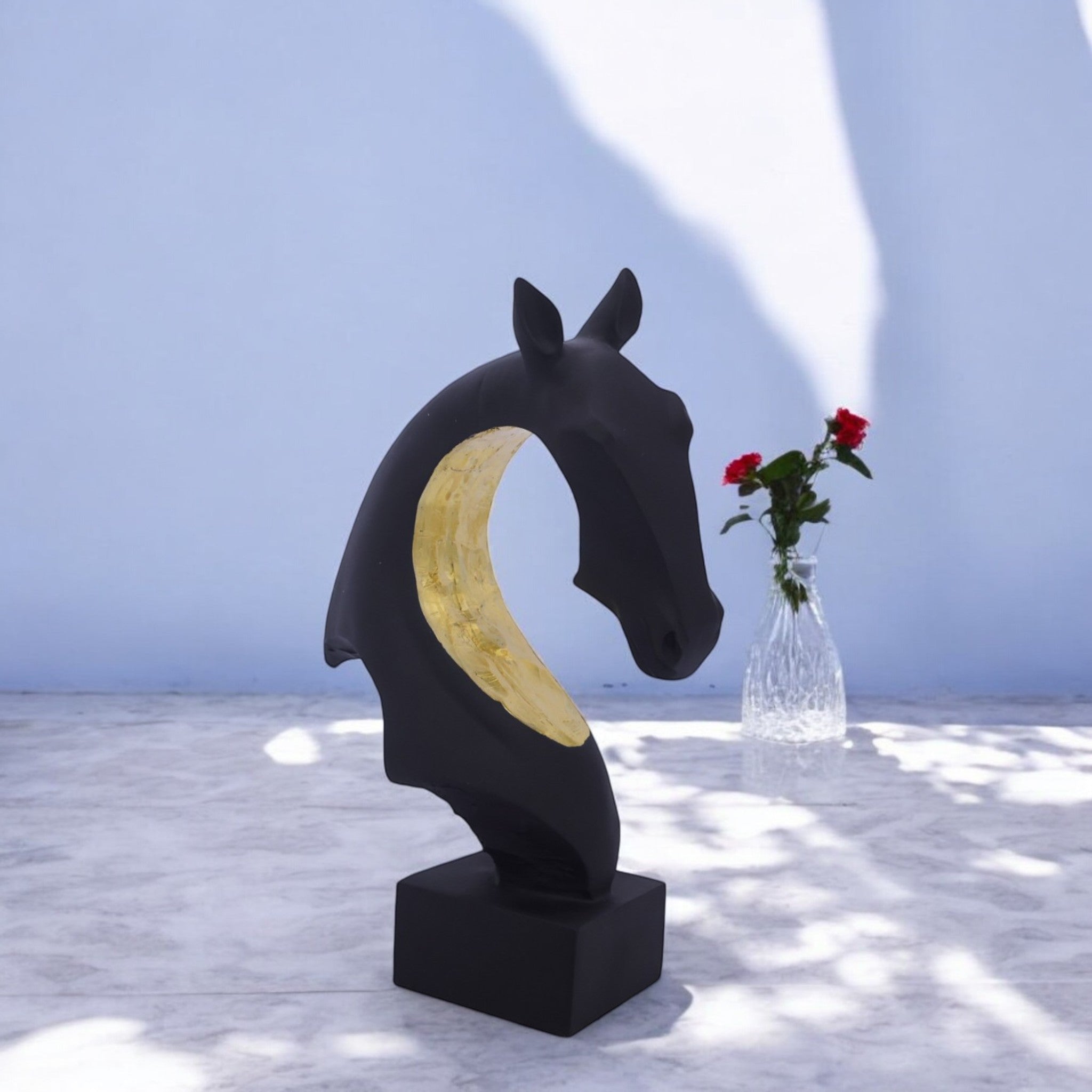 Modern Curved Horse Head Sculpture | Contemporary Black Art Statue | 31.6cm Designer Home Decor - Divine Dekor