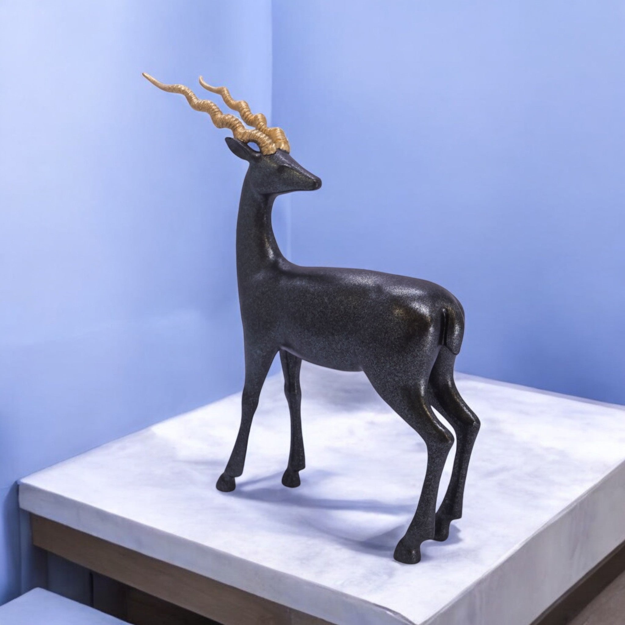 Elegant Deer Sculpture with Golden Antlers | Modern Art Statue | 31.2cm Luxury Home Decor - Divine Dekor